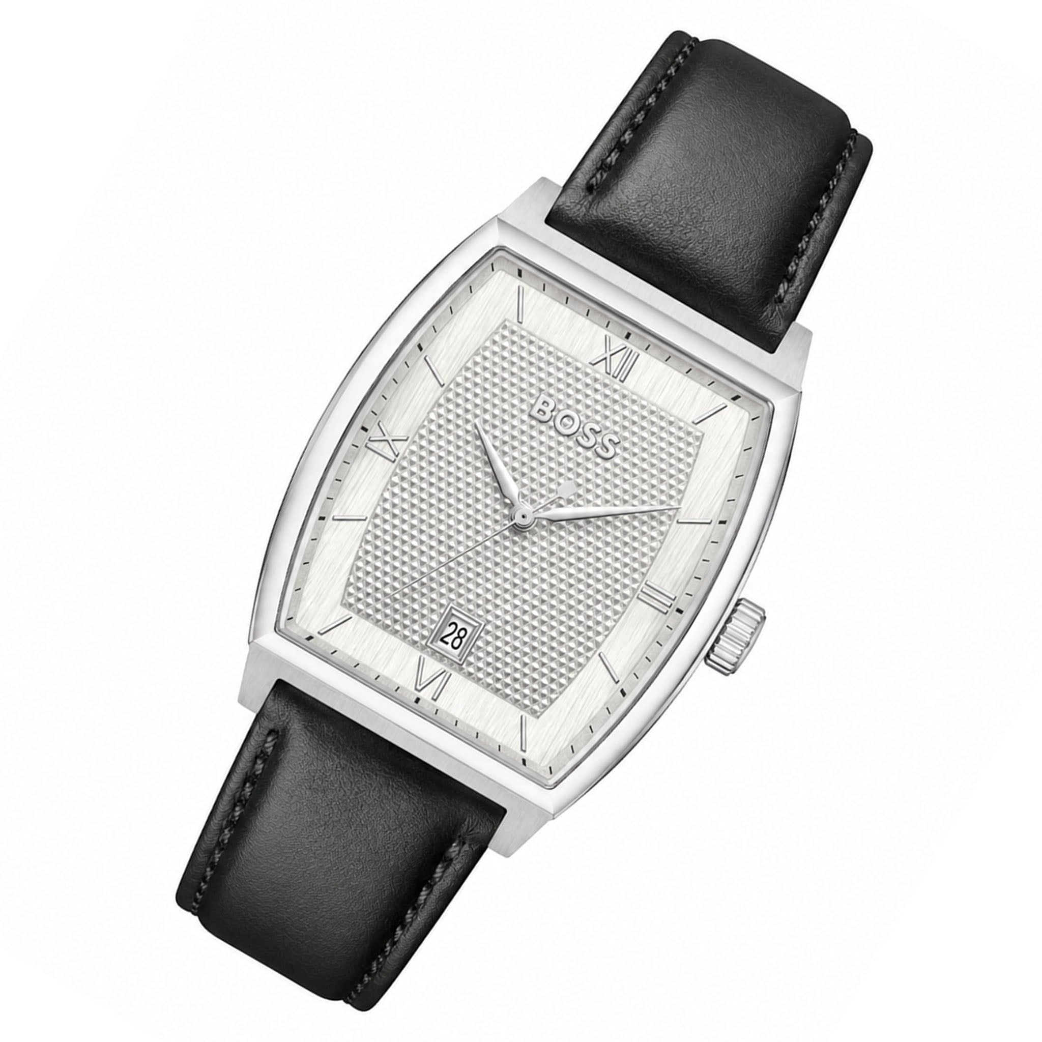 BOSS by Hugo Boss Black Leather Silver White Dial Men's Watch - 1514351
