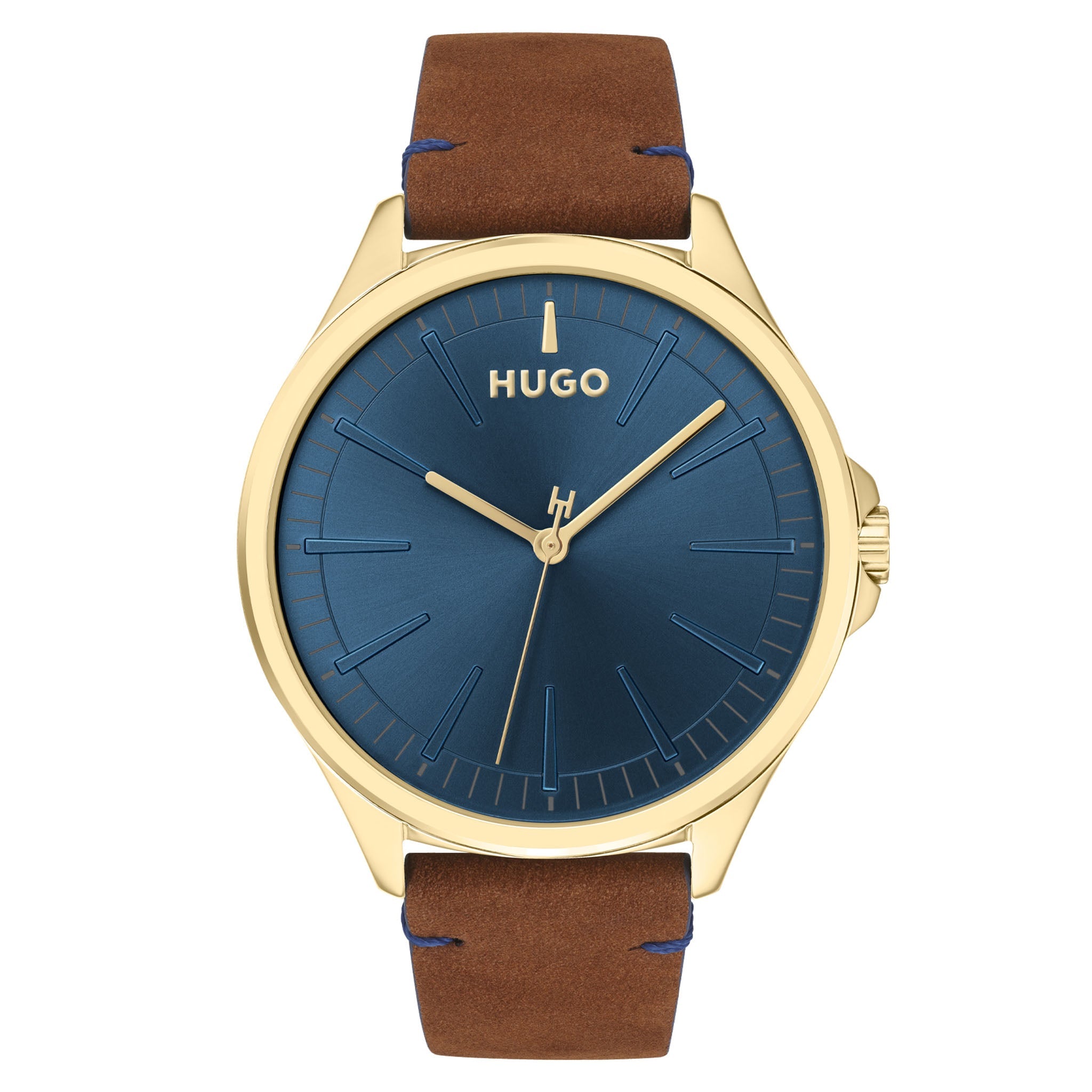 Hugo Brown Leather Blue Dial Basic Men's Watch - 1530134