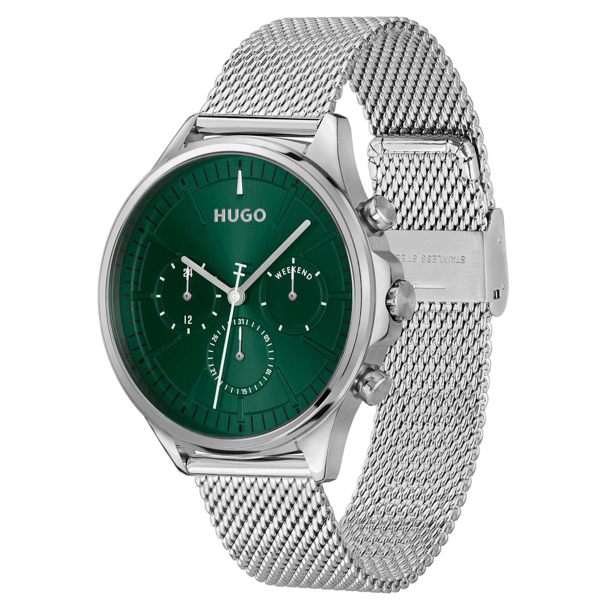 HUGO by Hugo Boss Stainless Steel Mesh Green Dial Multi-function Men's Watch - 1530409
