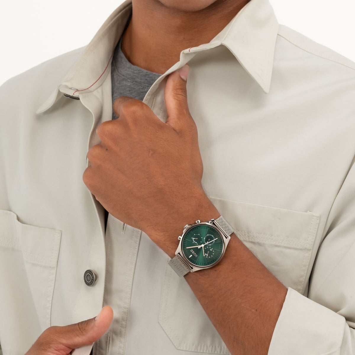 HUGO by Hugo Boss Stainless Steel Mesh Green Dial Multi-function Men's Watch - 1530409