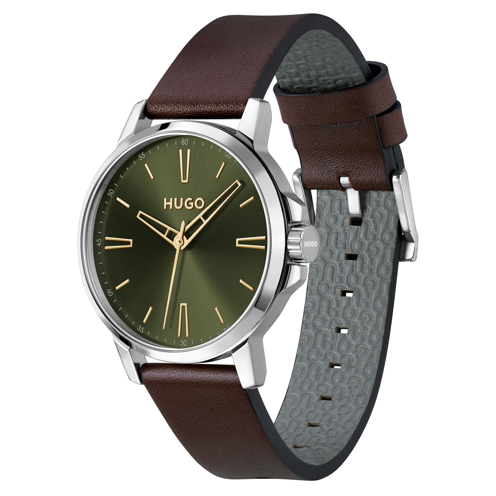 HUGO by Hugo Boss Leather Olive Green Dial Men's Watch - 1530418