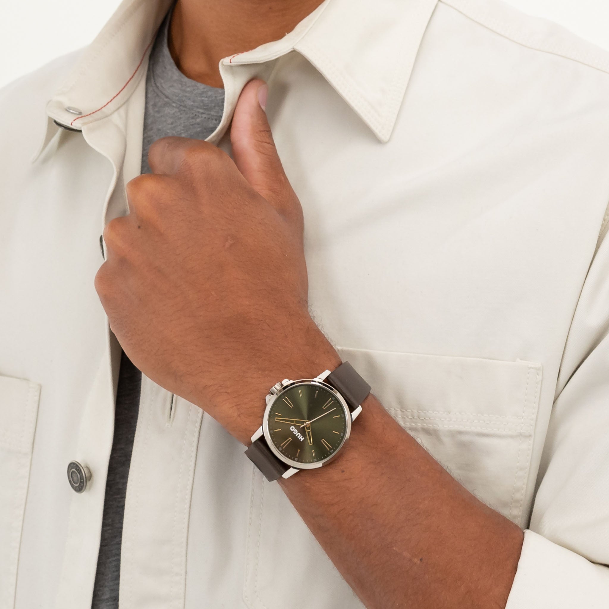 HUGO by Hugo Boss Leather Olive Green Dial Men's Watch - 1530418