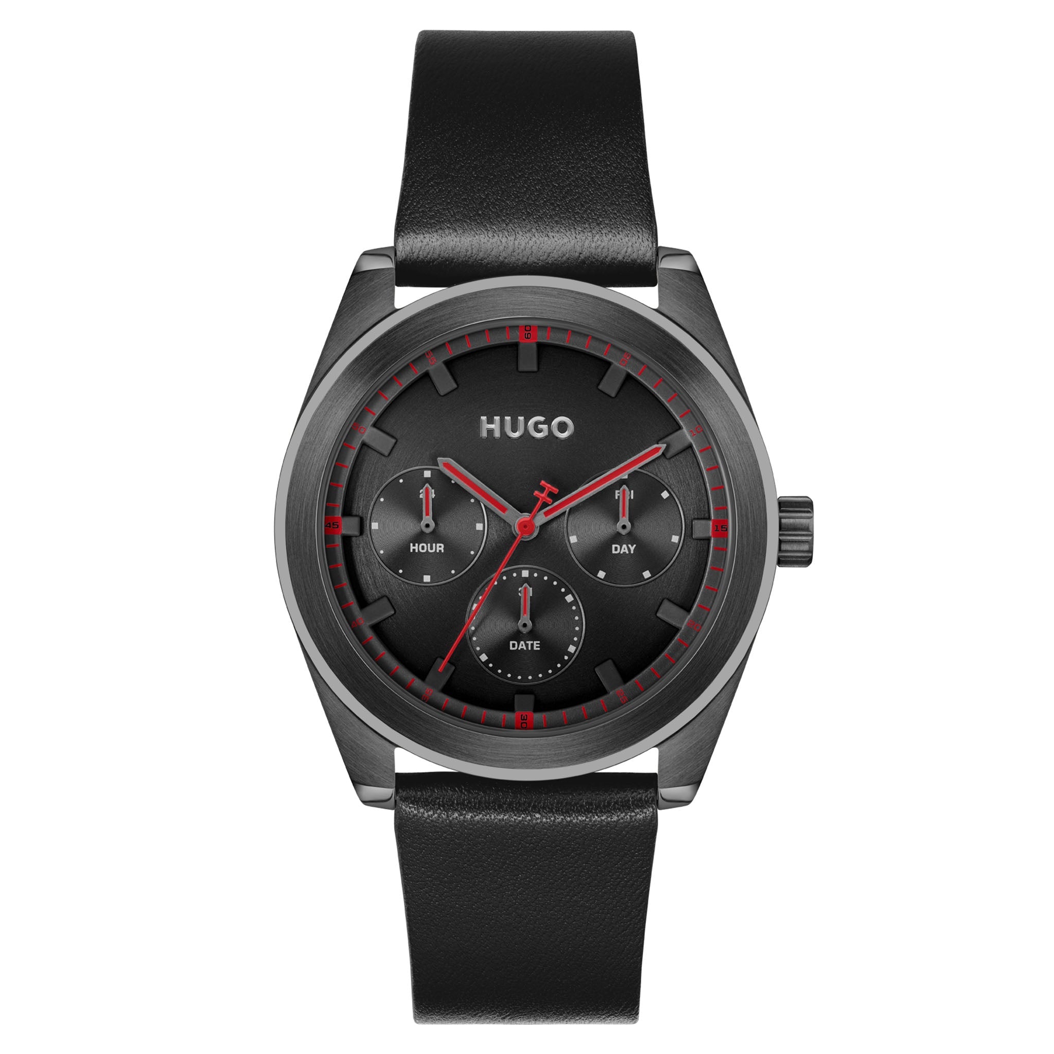 Hugo Black Calfskin Black Dial Multi-function Men's Watch - 1530423