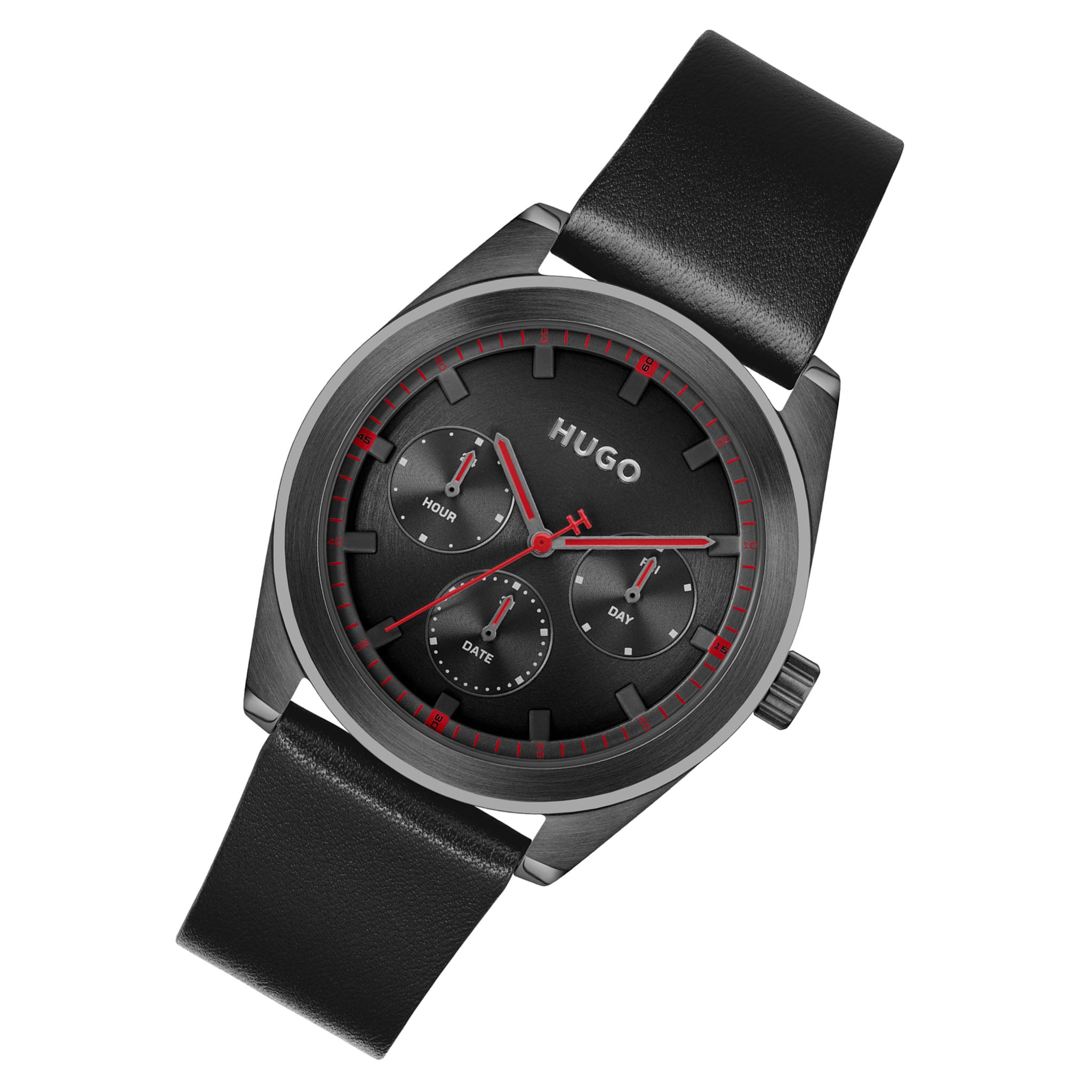 HUGO by Hugo Boss Calfskin Leather Black Dial Multi-function Men's Watch - 1530423