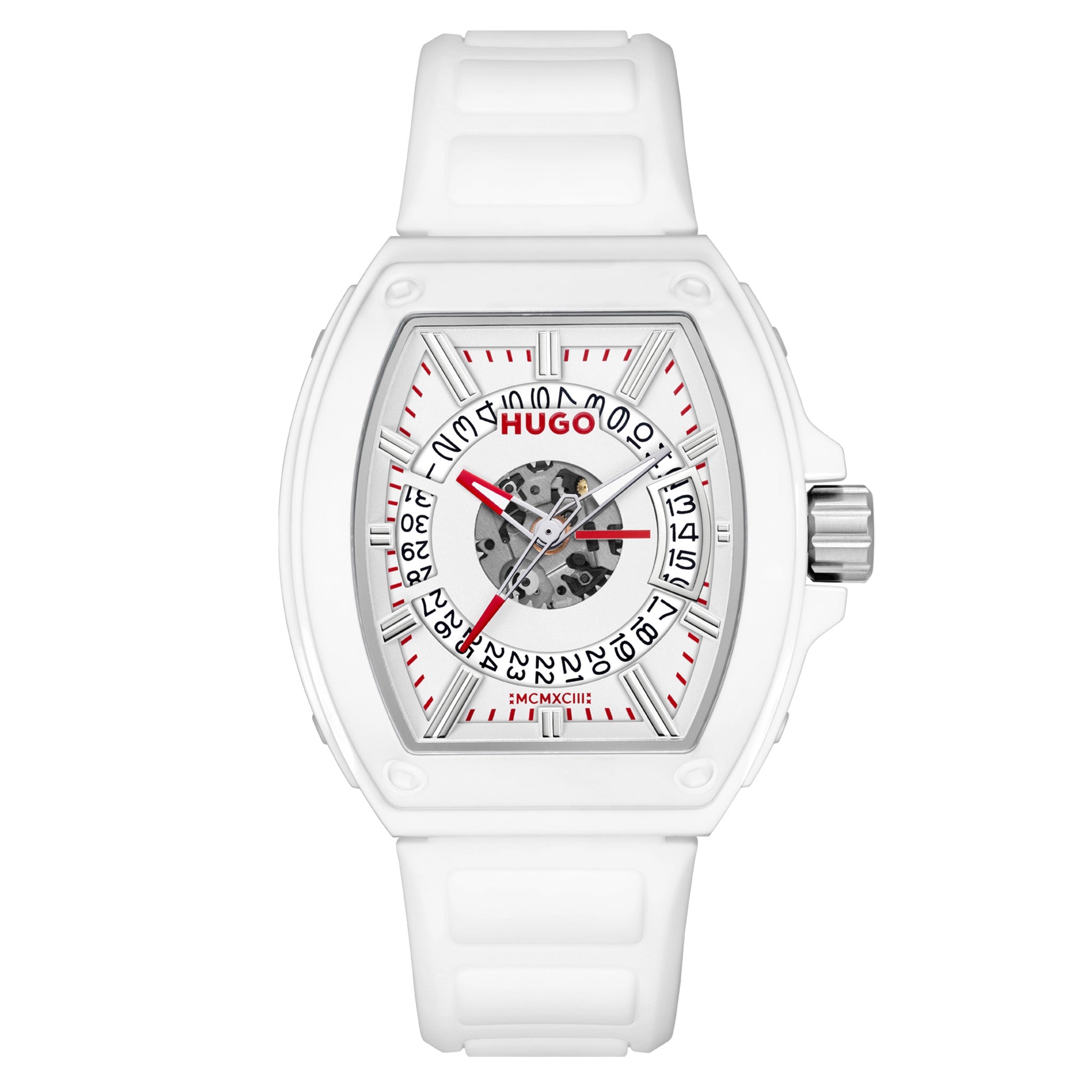 Hugo White Silicone Silver White Dial Basic Calendar Men's Watch - 1530435