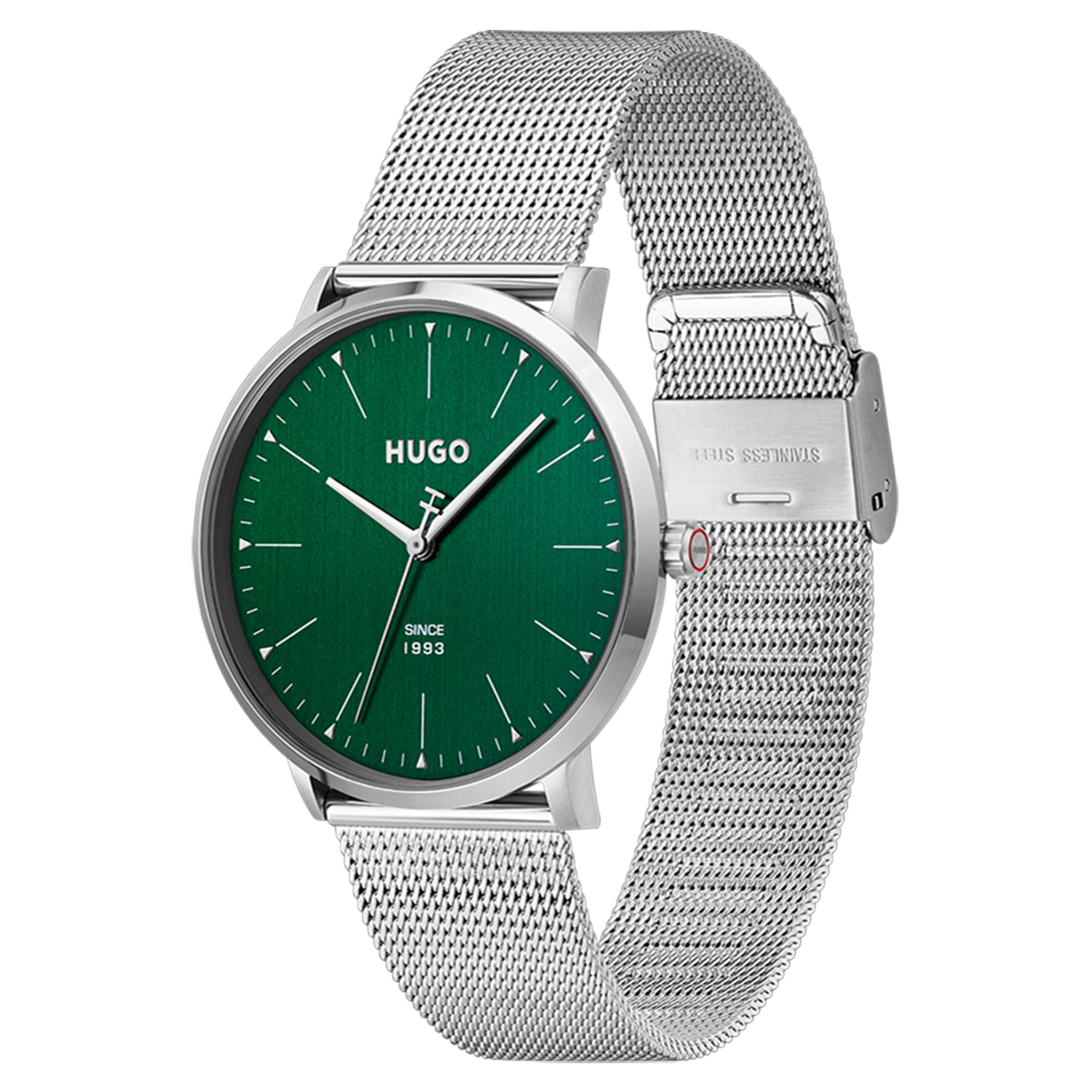 HUGO by Hugo Boss Silver Steel Mesh Green Dial Men's Watch - 1530472