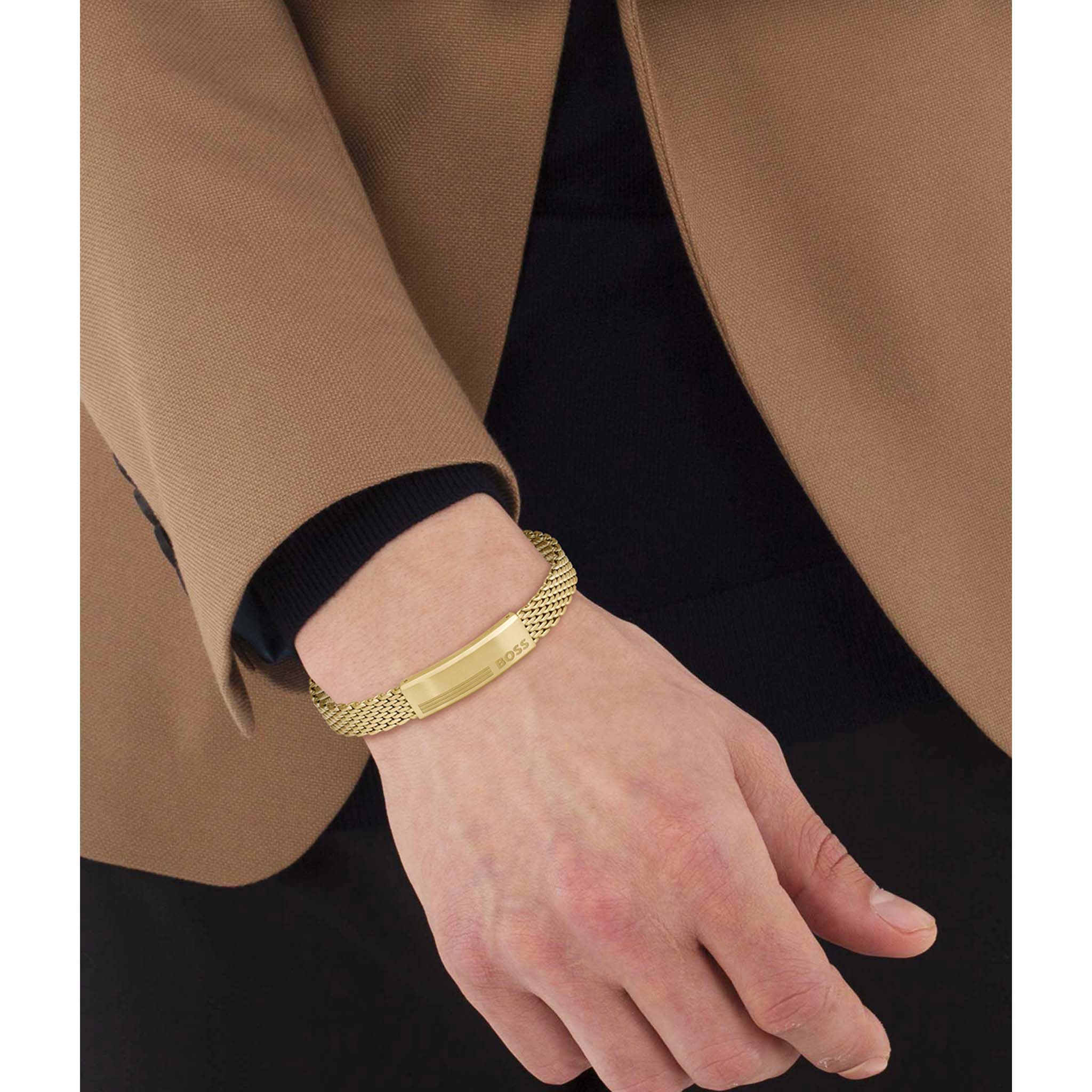 Hugo Boss Jewellery Gold Steel Men's Mesh Chain Bracelet - 1580610