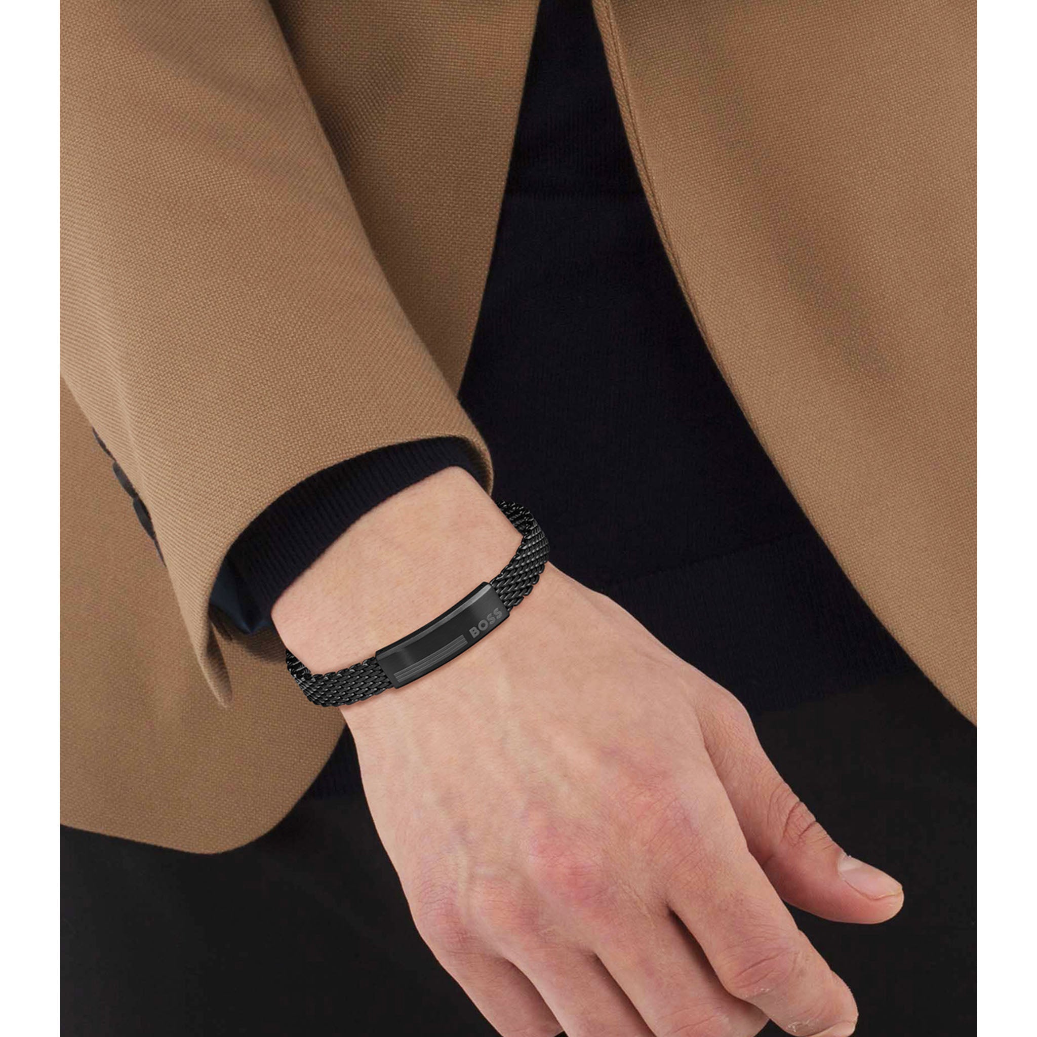 Hugo Boss Jewellery Black Steel Men's Mesh Chain Bracelet - 1580612