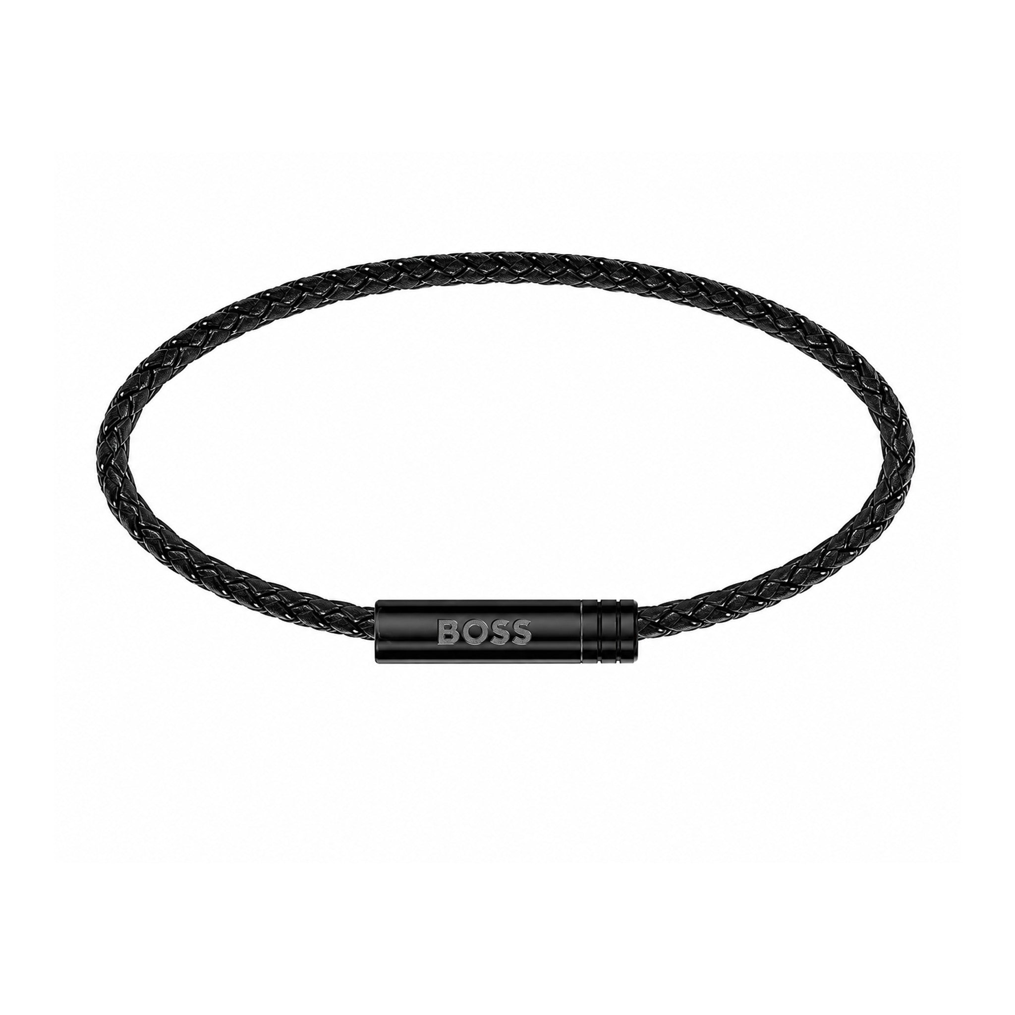 BOSS by Hugo Boss Jewellery Black Steel & Black Leather Men's Leather Bracelet - 1580875