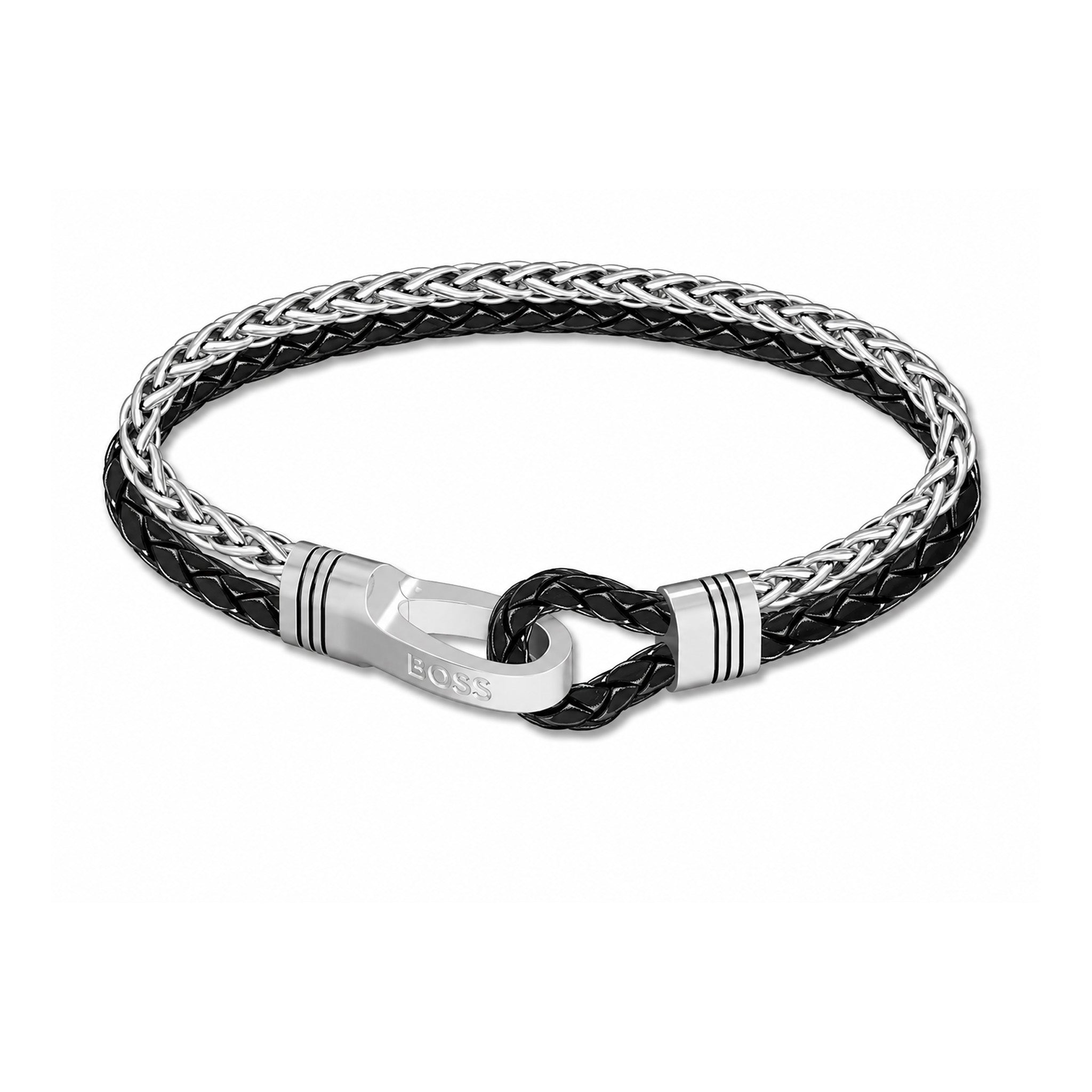 BOSS by Hugo Boss Jewellery Stainless Steel & Black Leather Men's Chain & Leather Bracelet - 1580894M