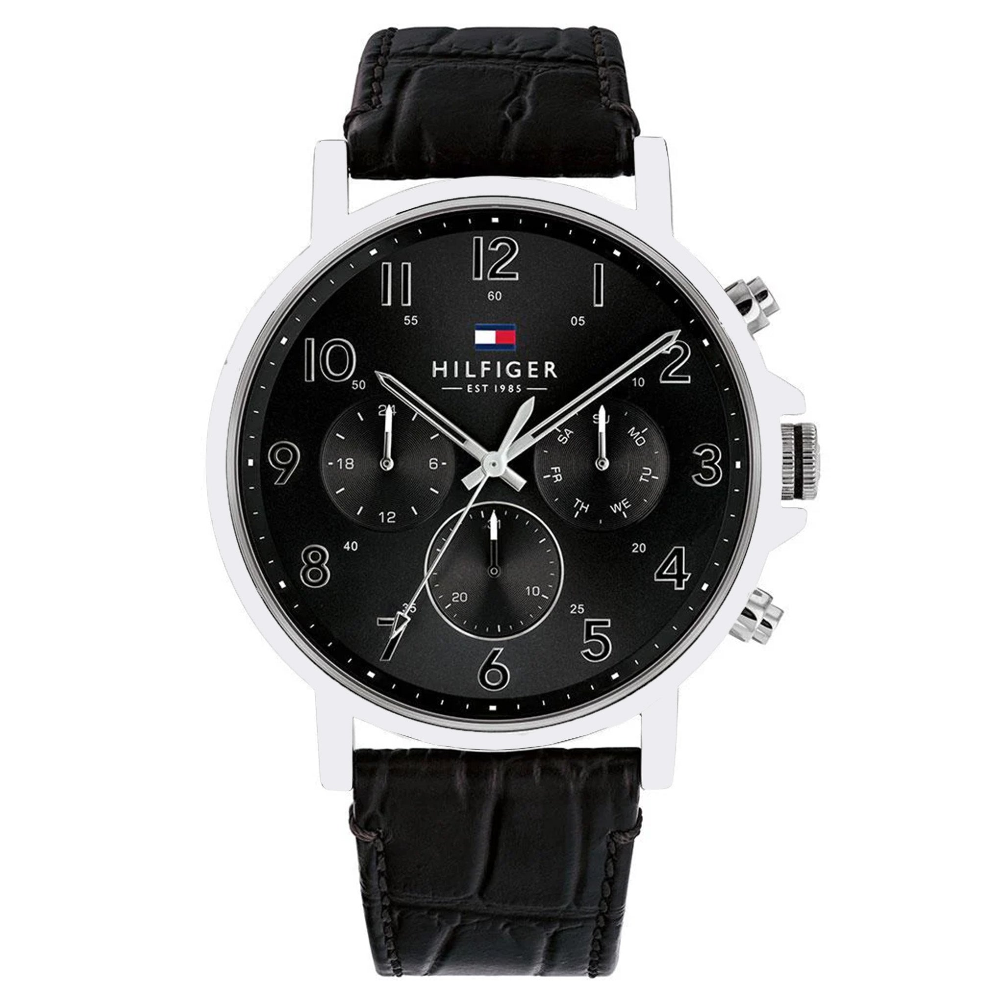 Tommy Hilfiger Black Leather Multi-function Men's Watch - 1710381