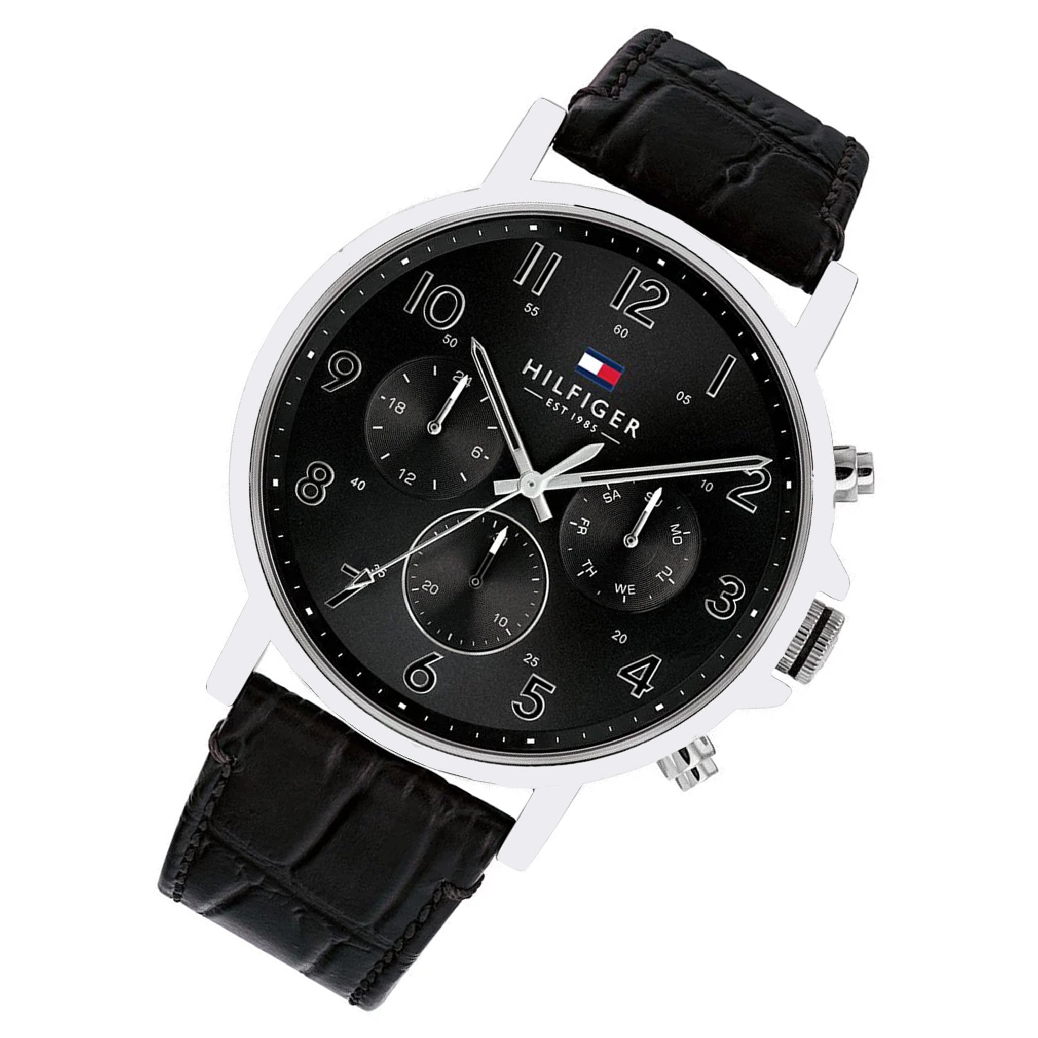 Tommy Hilfiger Black Leather Multi-function Men's Watch - 1710381