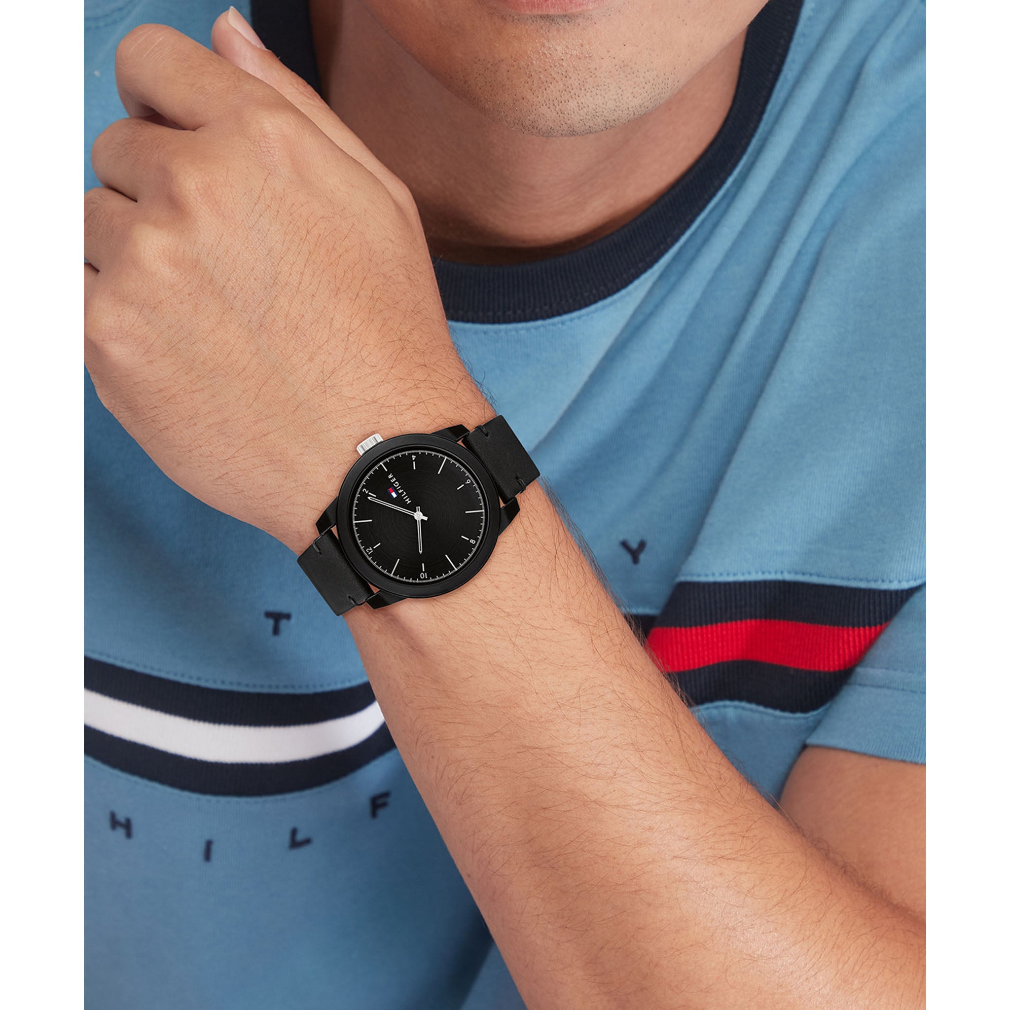 Tommy Hilfiger Leather Black Dial Men's Watch - 1710542