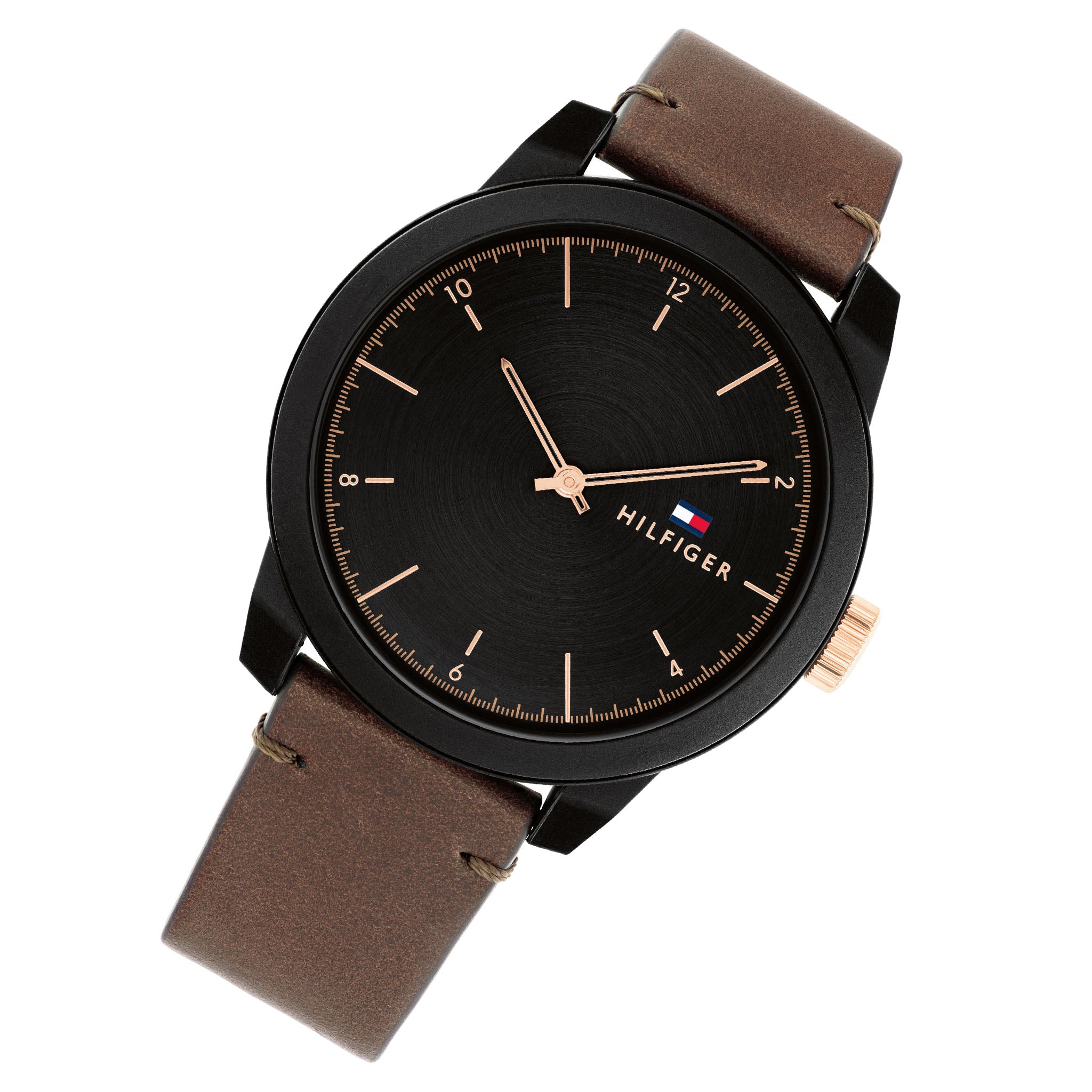 Tommy Hilfiger Brown Leather Black Dial Men's Watch - 1710544