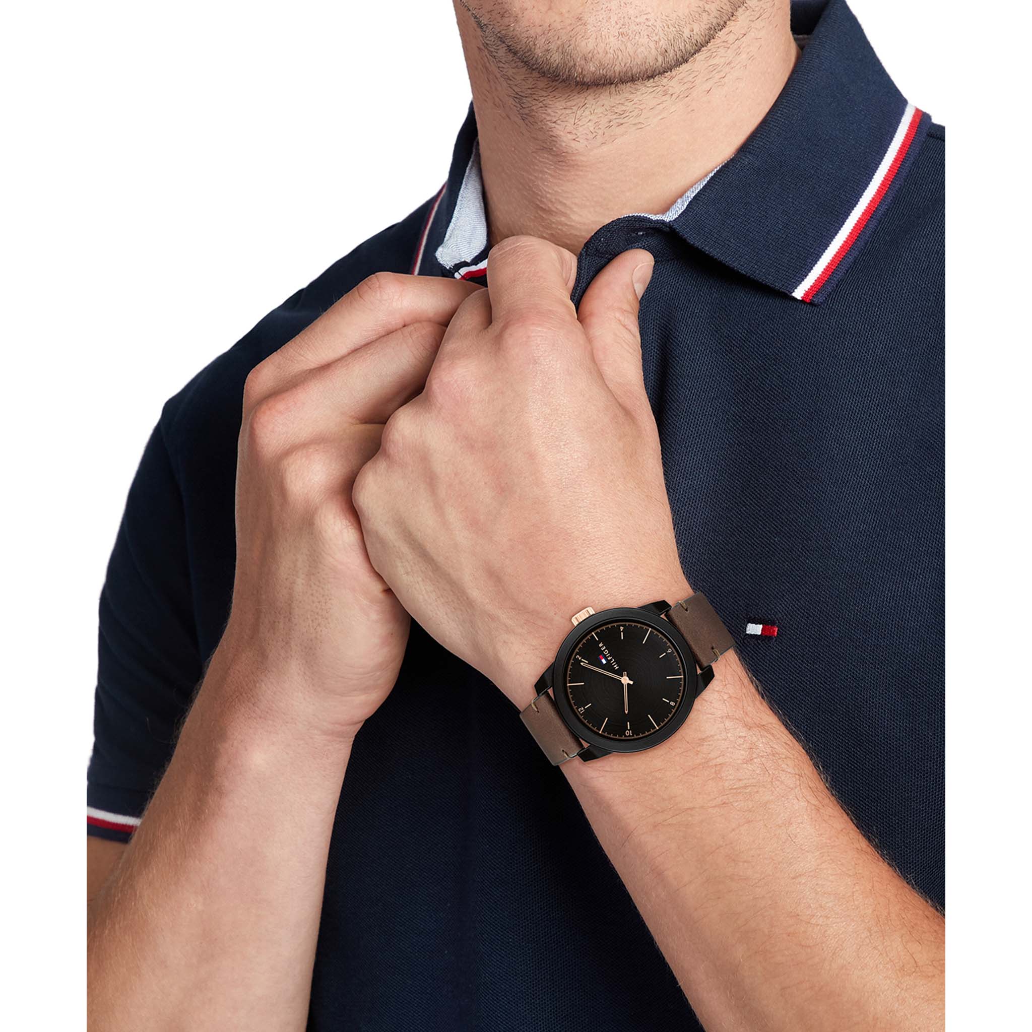 Tommy Hilfiger Brown Leather Black Dial Men's Watch - 1710544