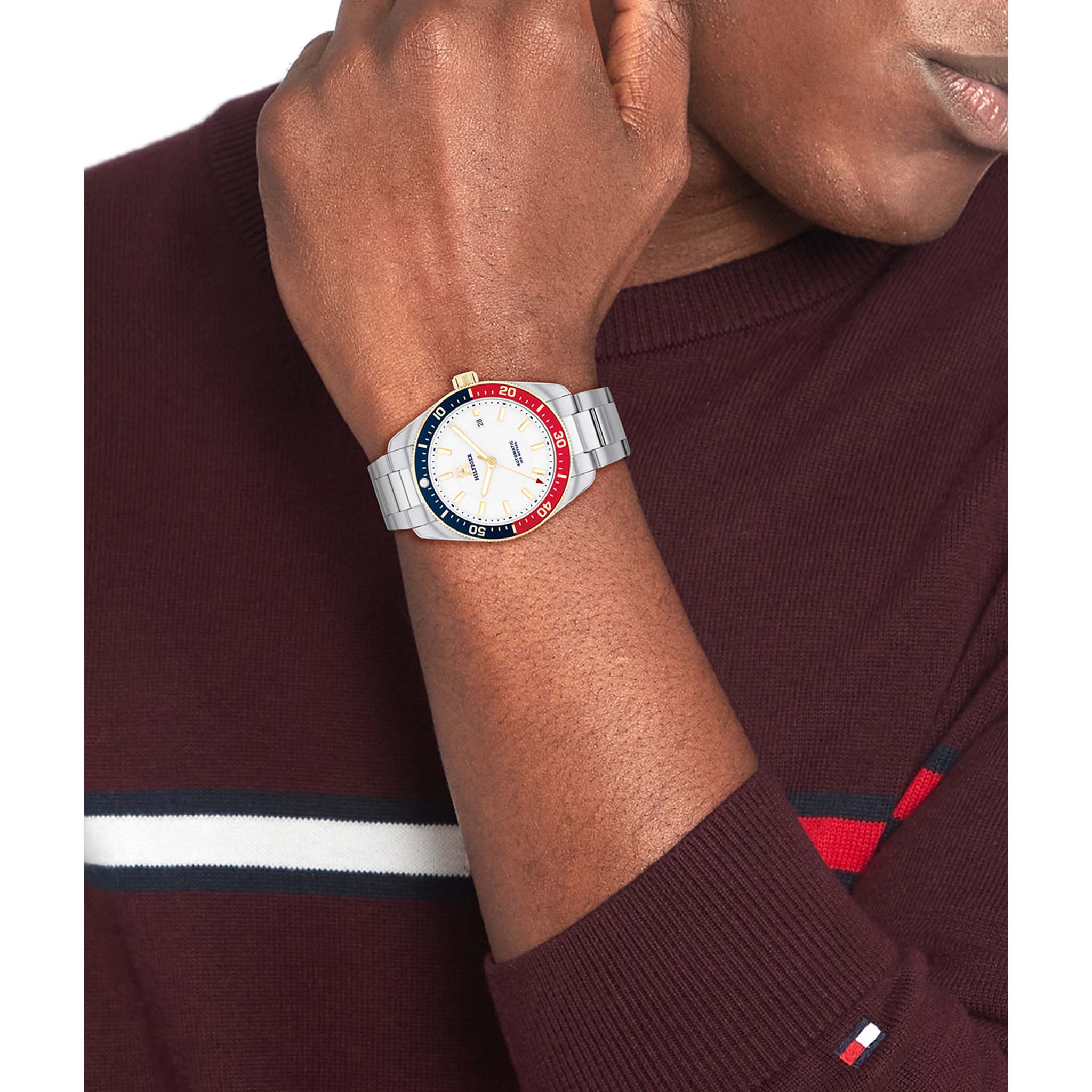 Tommy Hilfiger Silver Steel White Dial Mechanical-Automatic Men's Watch - 1710551