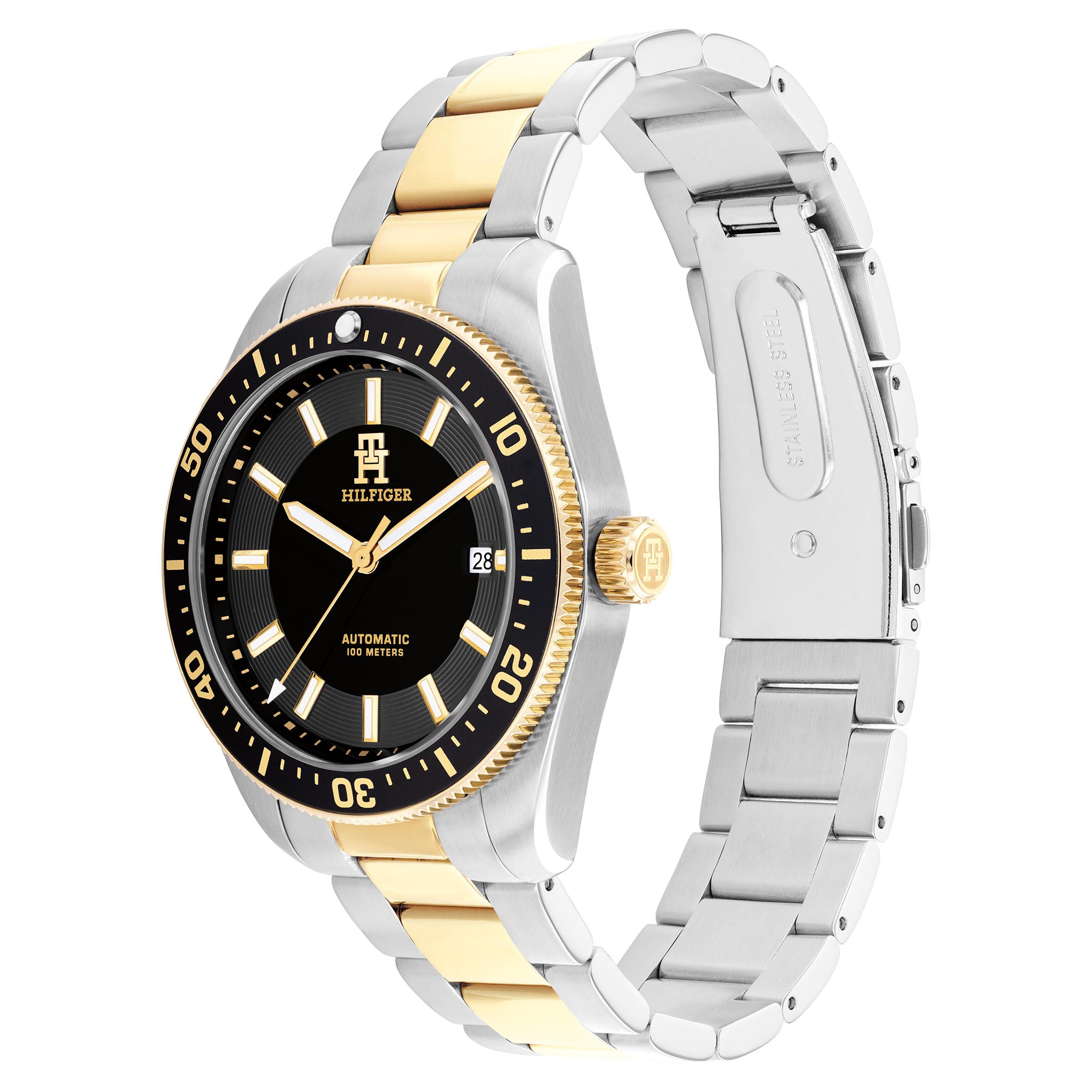 Tommy Hilfiger Two-Tone Steel Black Dial Mechanical-Automatic Men's Watch - 1710552