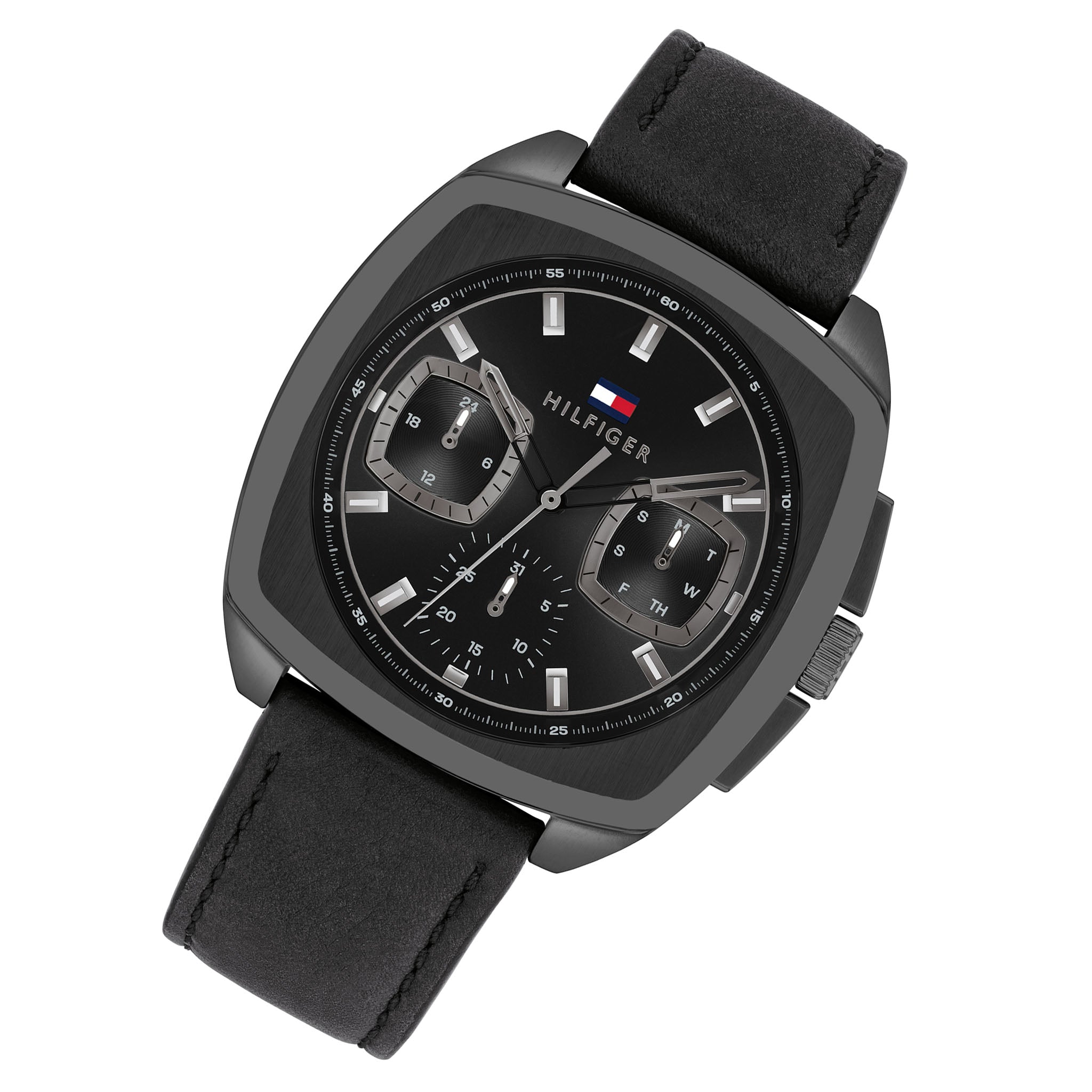 Tommy Hilfiger Leather Black Dial Multi-function Men's Watch - 1710556