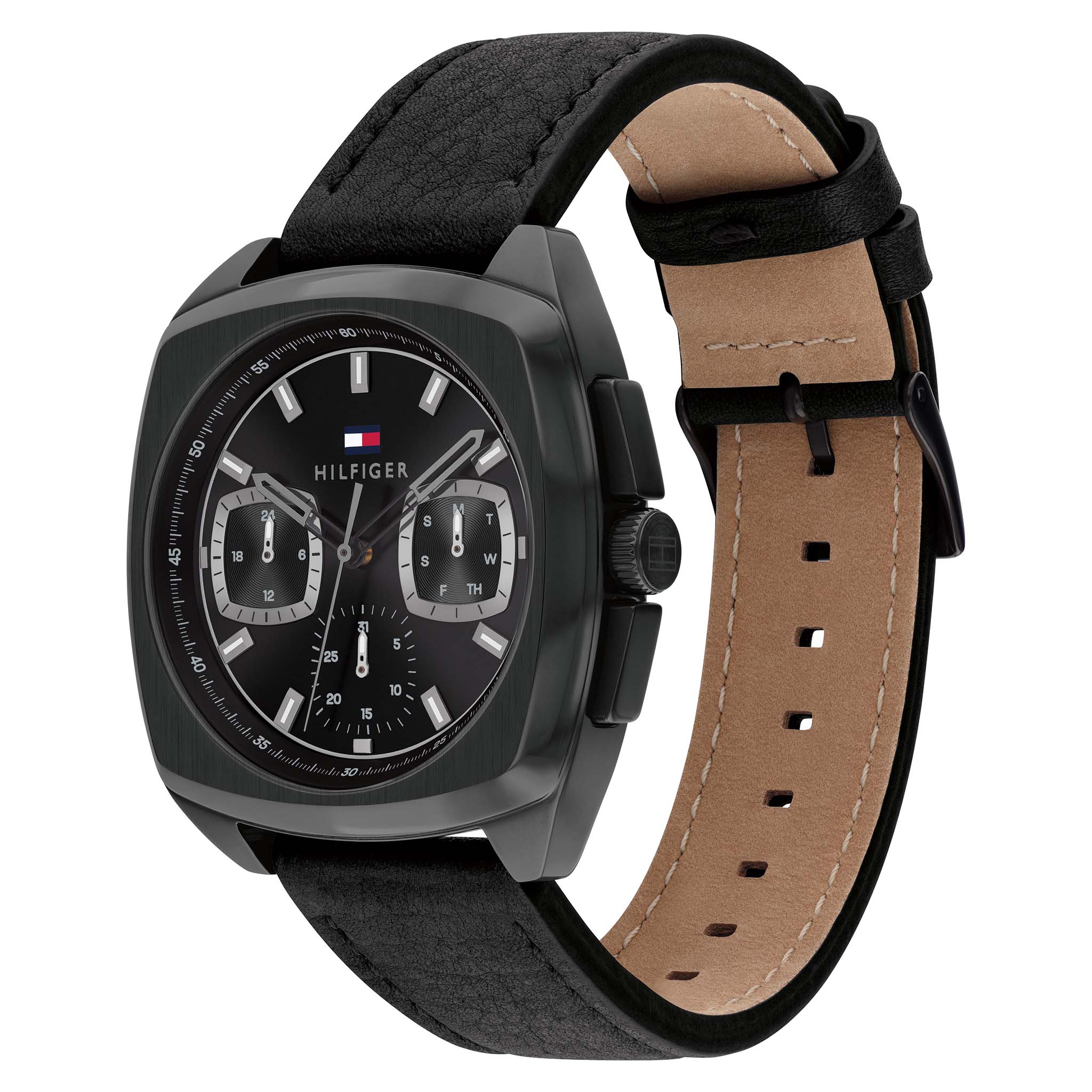 Tommy Hilfiger Leather Black Dial Multi-function Men's Watch - 1710556