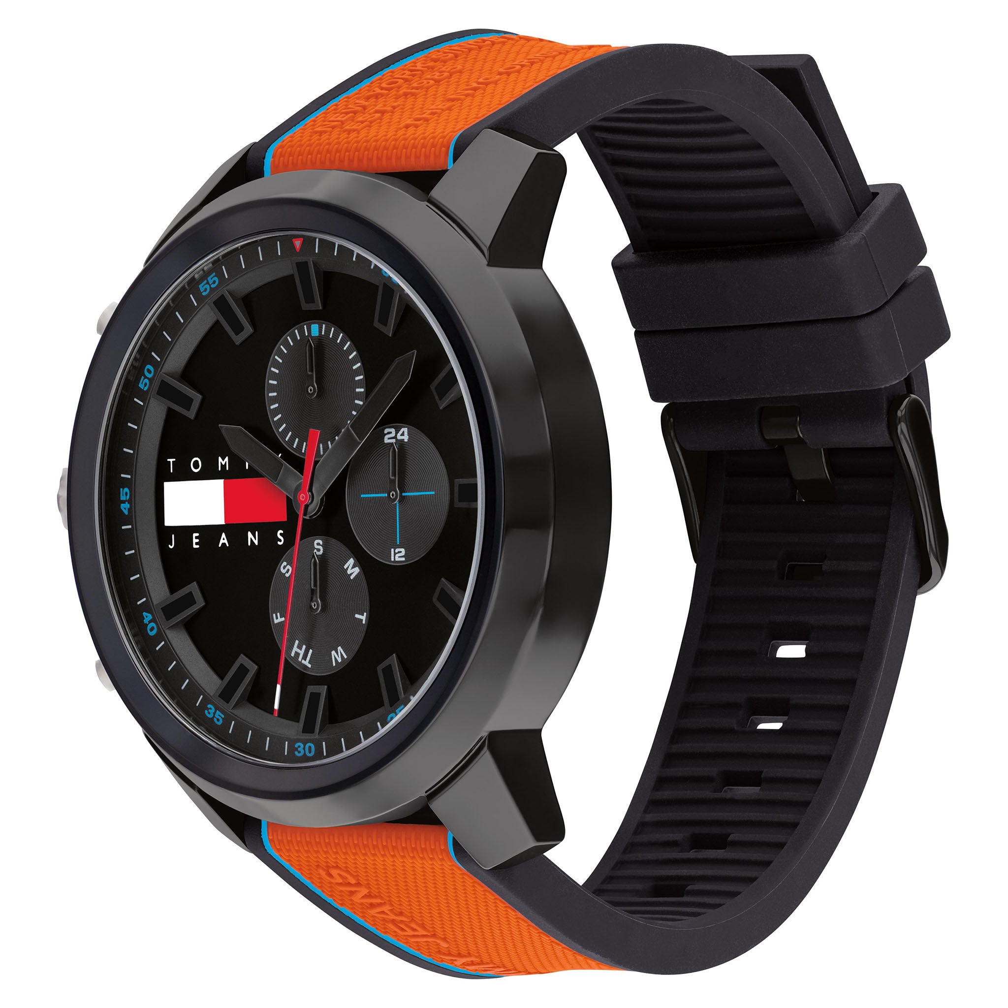Tommy Hilfiger Black & Orange Silicone Multi-function Men's Watch - 1710583