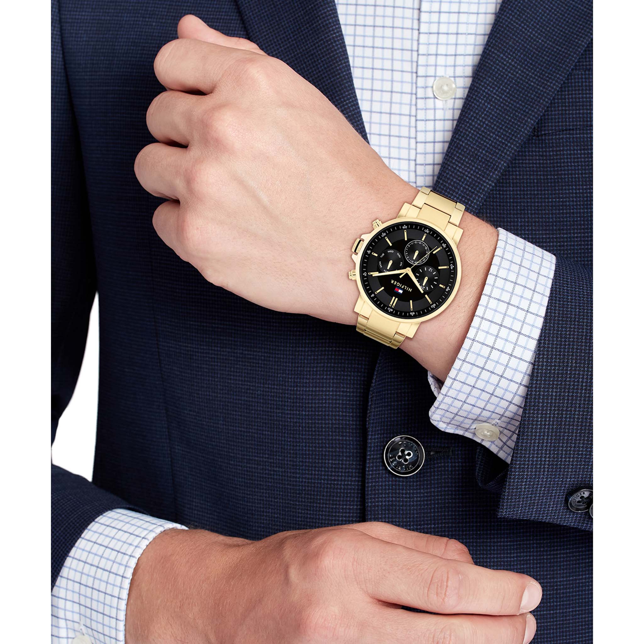 Tommy Hilfiger Gold Steel Black Dial Multi-function Men's Watch - 1710589