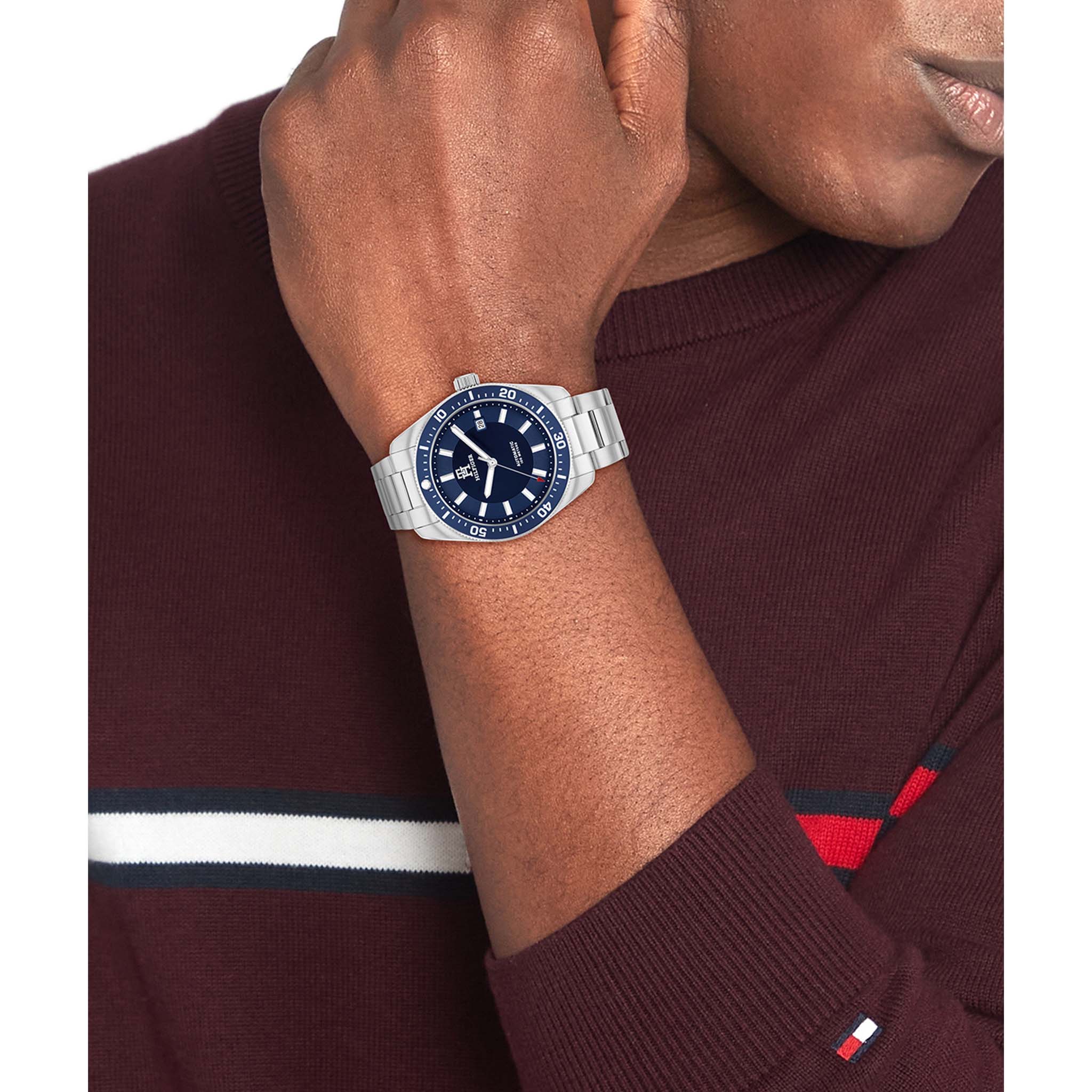 Tommy Hilfiger Silver Steel Navy Dial Mechanical-Automatic Men's Watch - 1710591