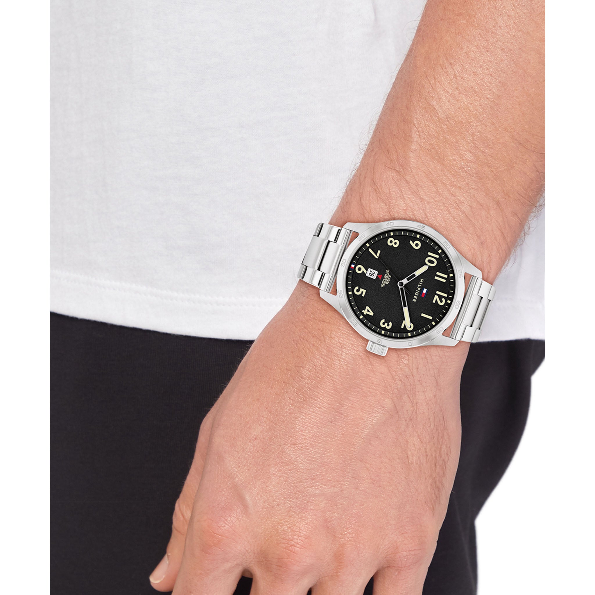 Tommy Hilfiger Silver Steel Black Dial Men's Watch - 1710594
