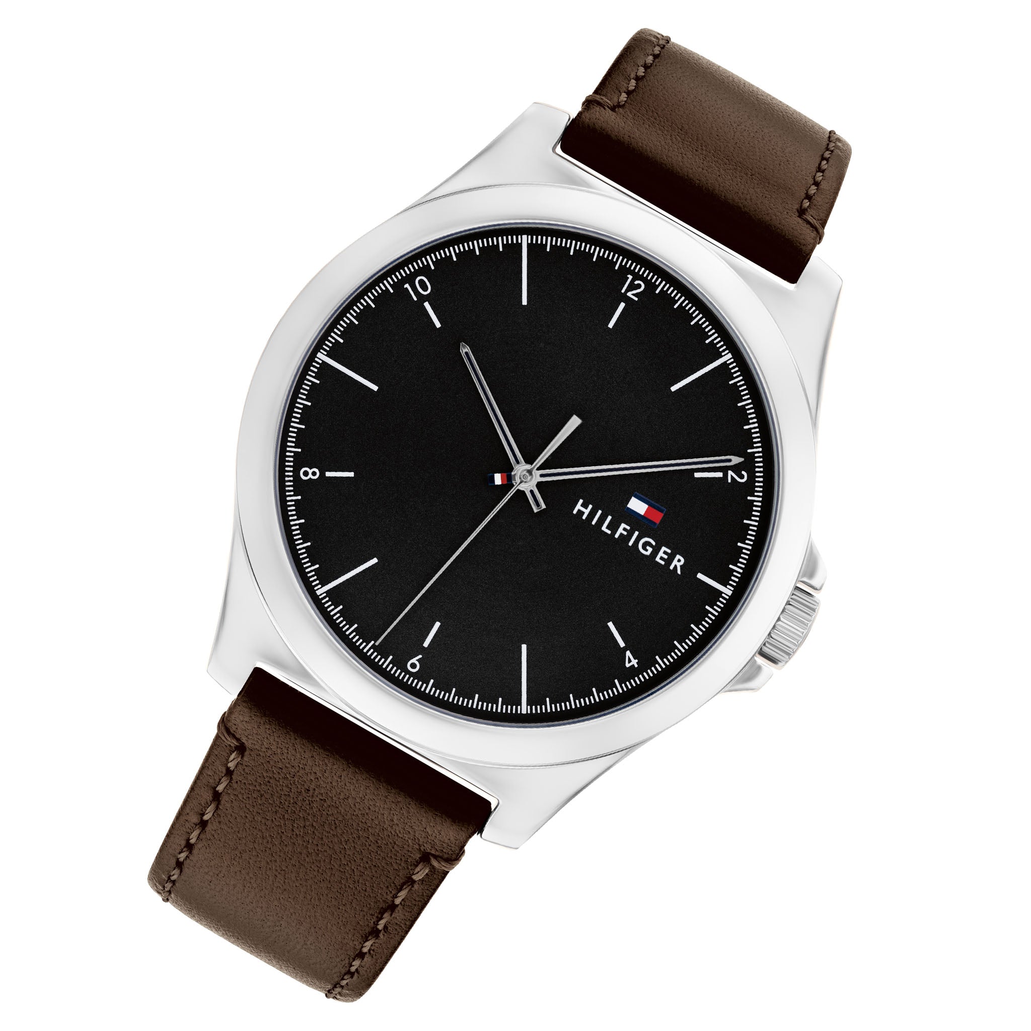 Tommy Hilfiger Dark Brown Leather Black Dial Men's Watch - 1710601