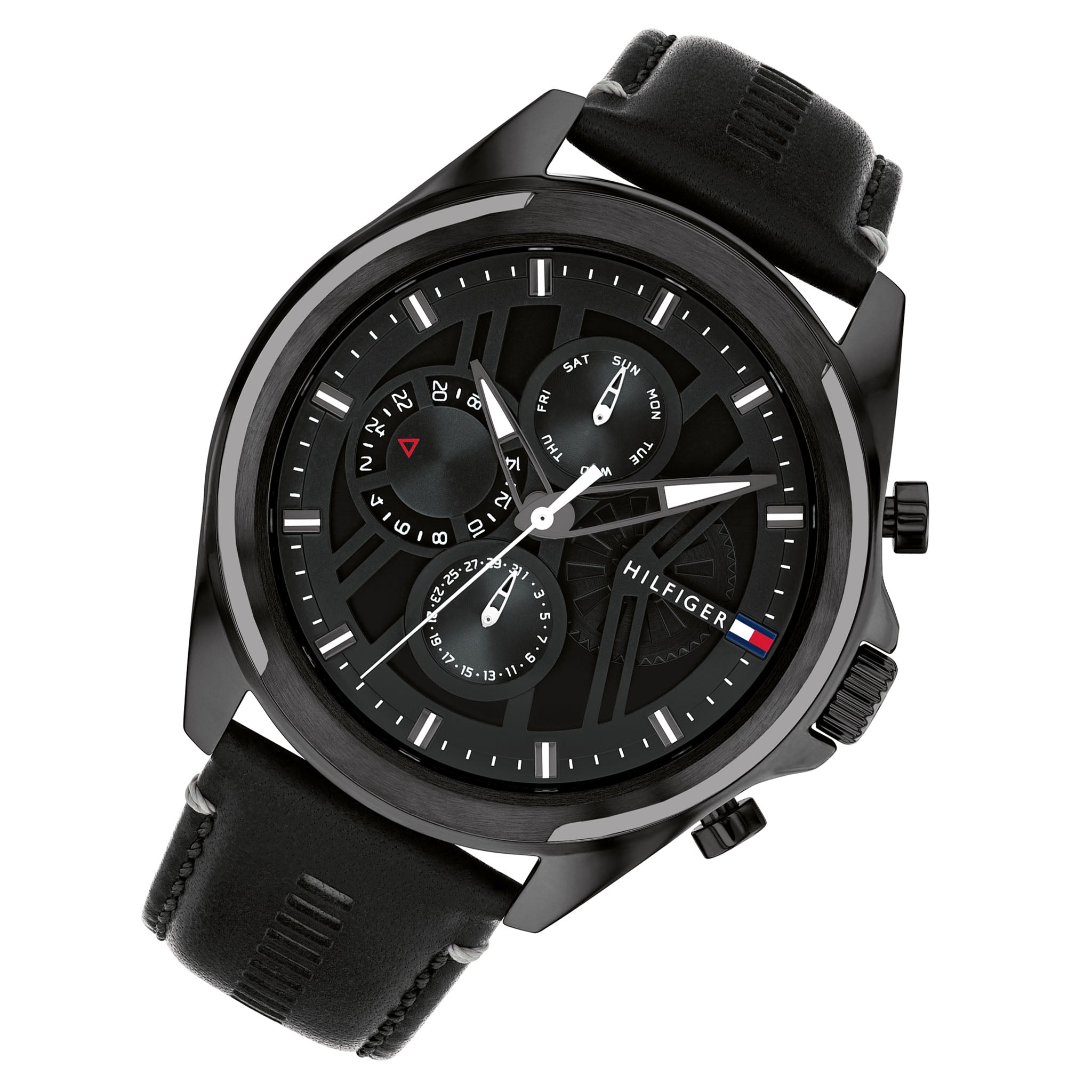 Tommy Hilfiger Leather Black Dial Multi-function Men's Watch - 1710654