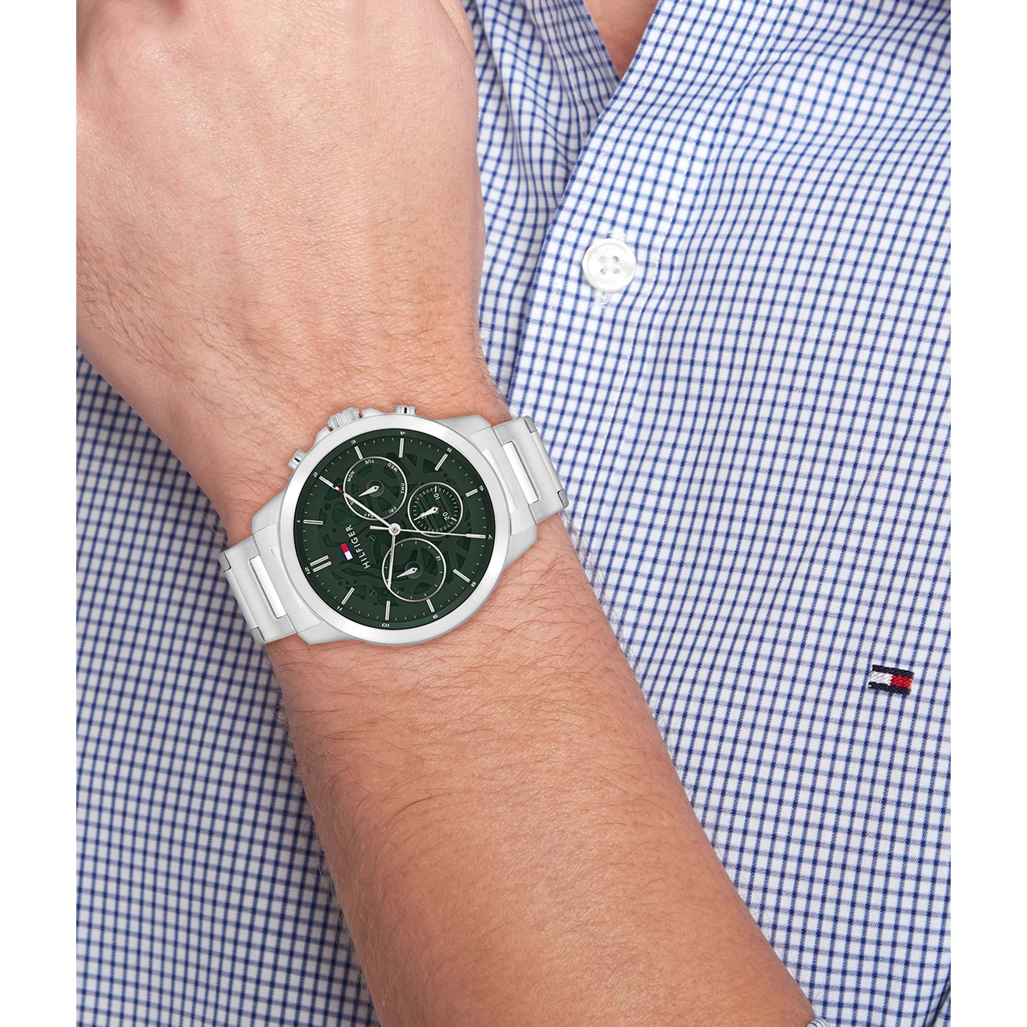 Tommy Hilfiger Stainless Steel Green Dial Multi-function Men's Watch - 1710686