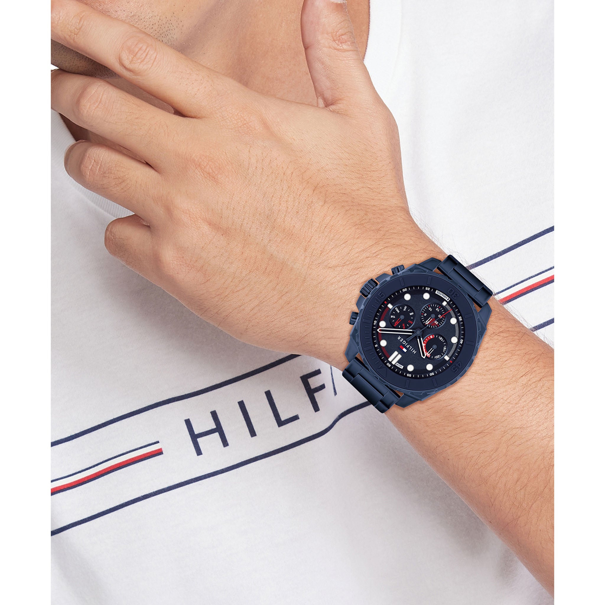 Tommy Hilfiger Blue Steel Navy Dial Multi-function Men's Watch - 1710691