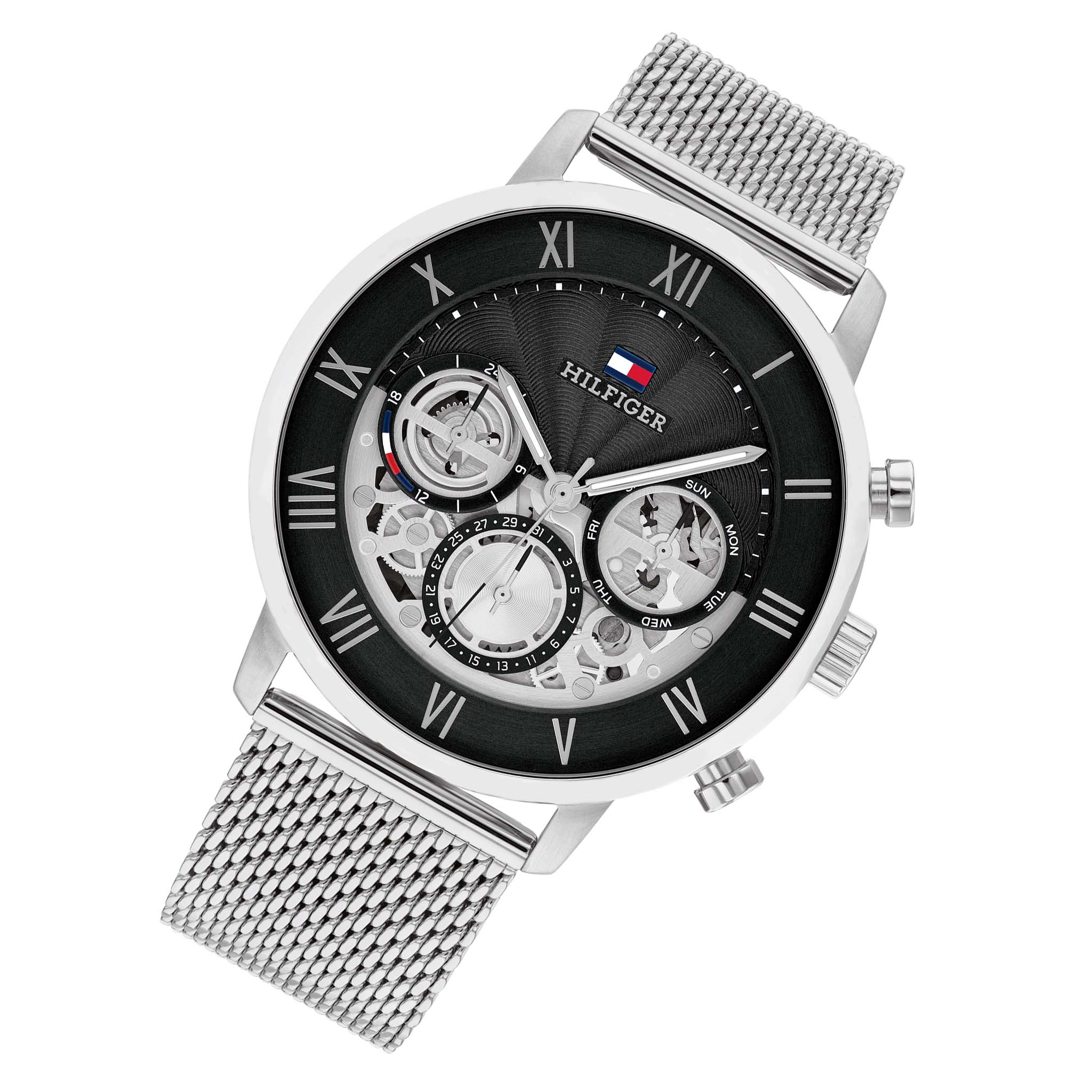 Tommy Hilfiger Stainless Steel Mesh Black Dial Multi-function Men's Watch - 1710708