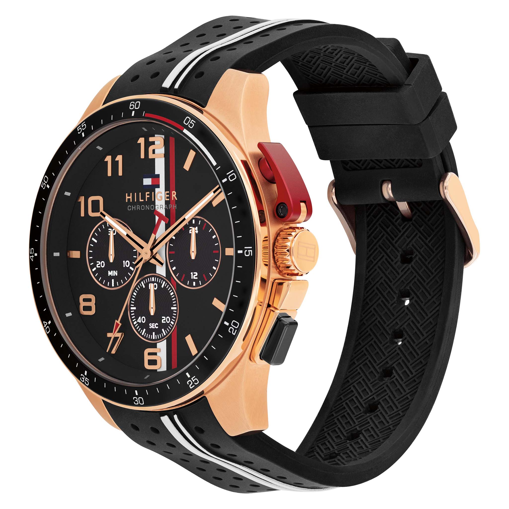 Tommy Hilfiger Silicone Black Dial Chronograph Men's Watch - 1710709