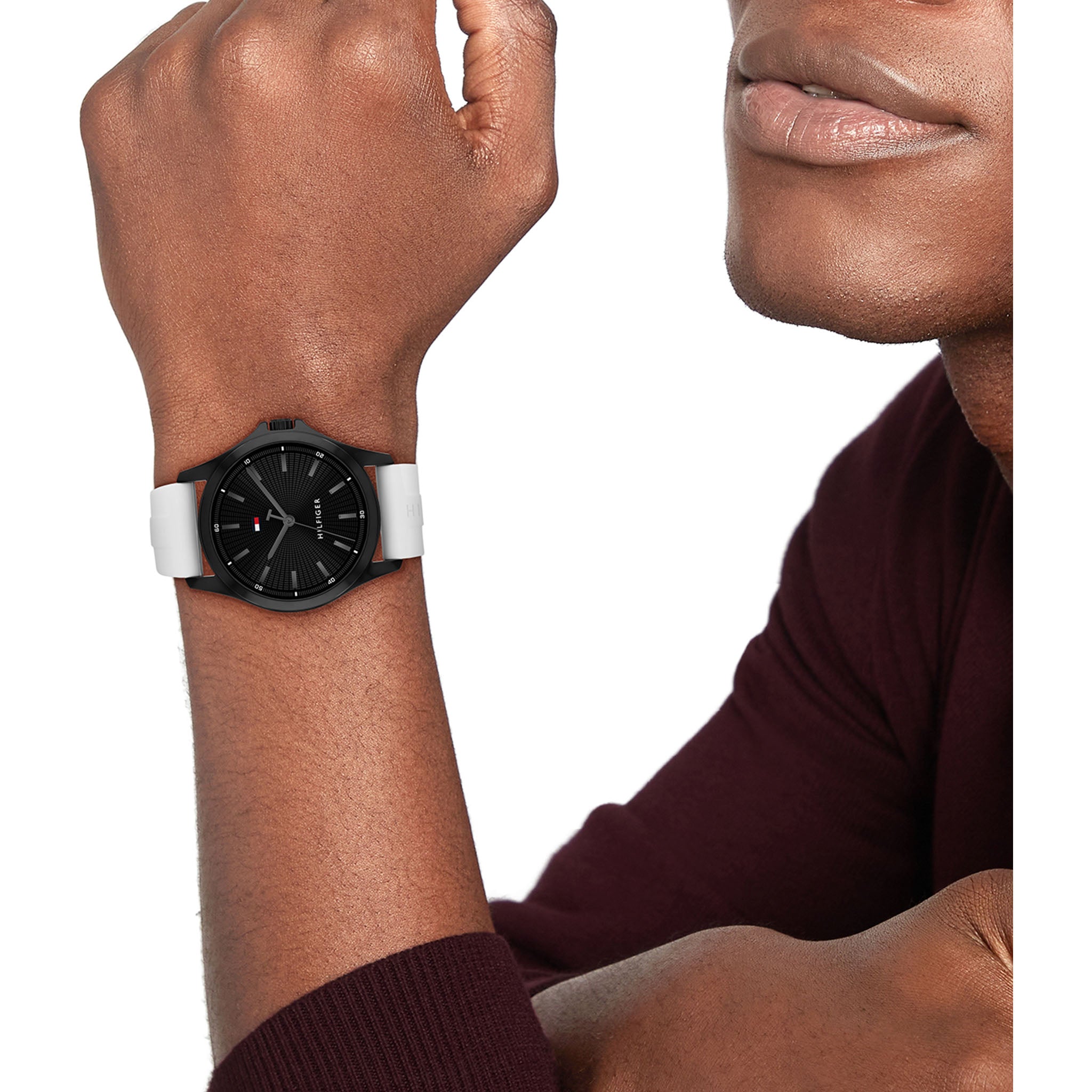 Tommy Hilfiger White Silicone Black Dial Men's Watch - 1710740