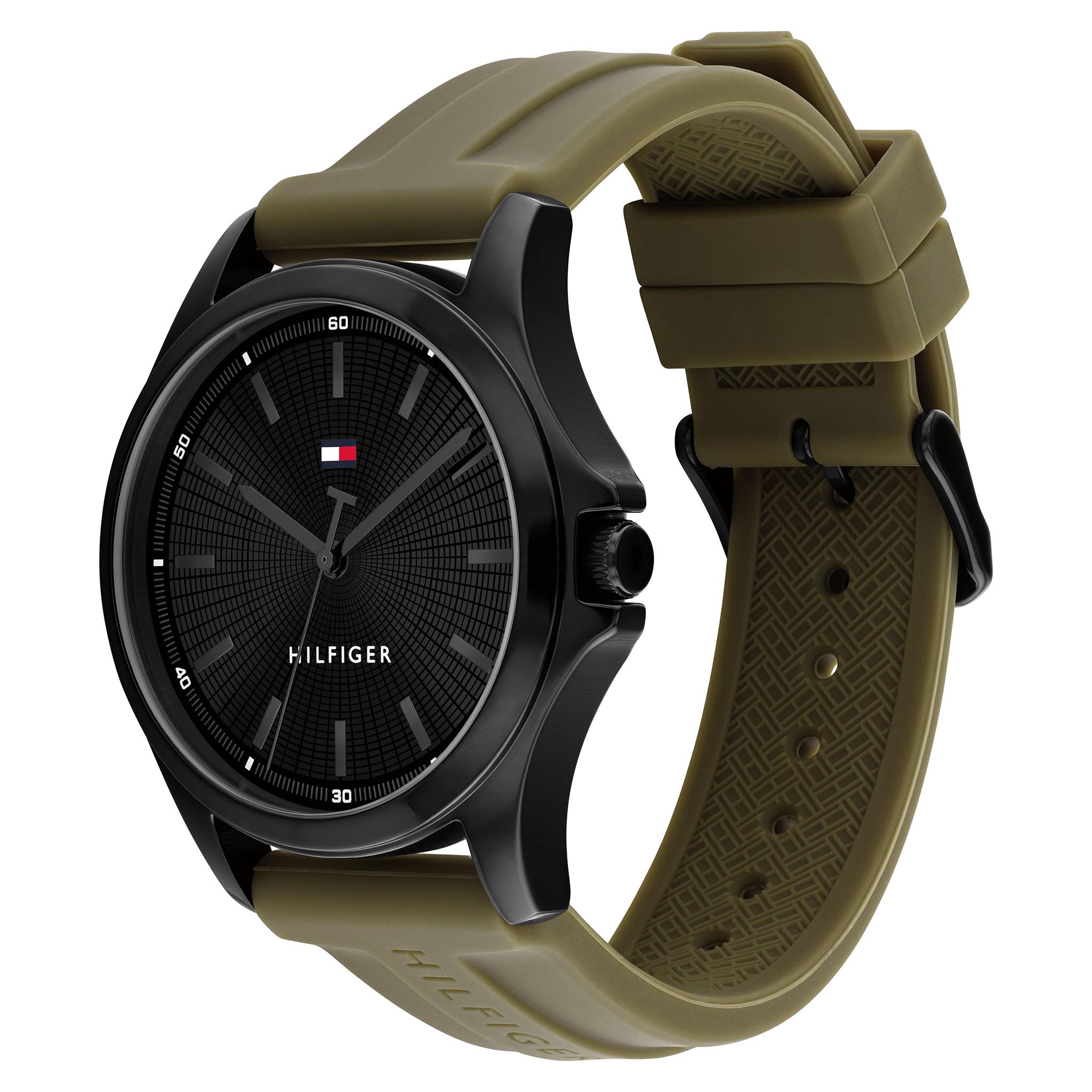 Tommy Hilfiger Green Silicone Black Dial Men's Watch - 1710741