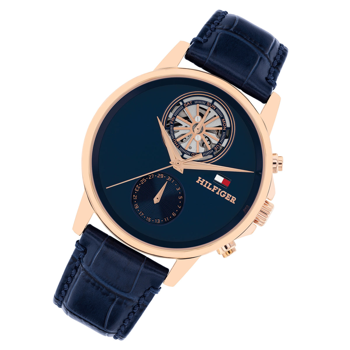 Tommy Hilfiger Leather Navy Dial Multi-function Men's Watch - 1710747