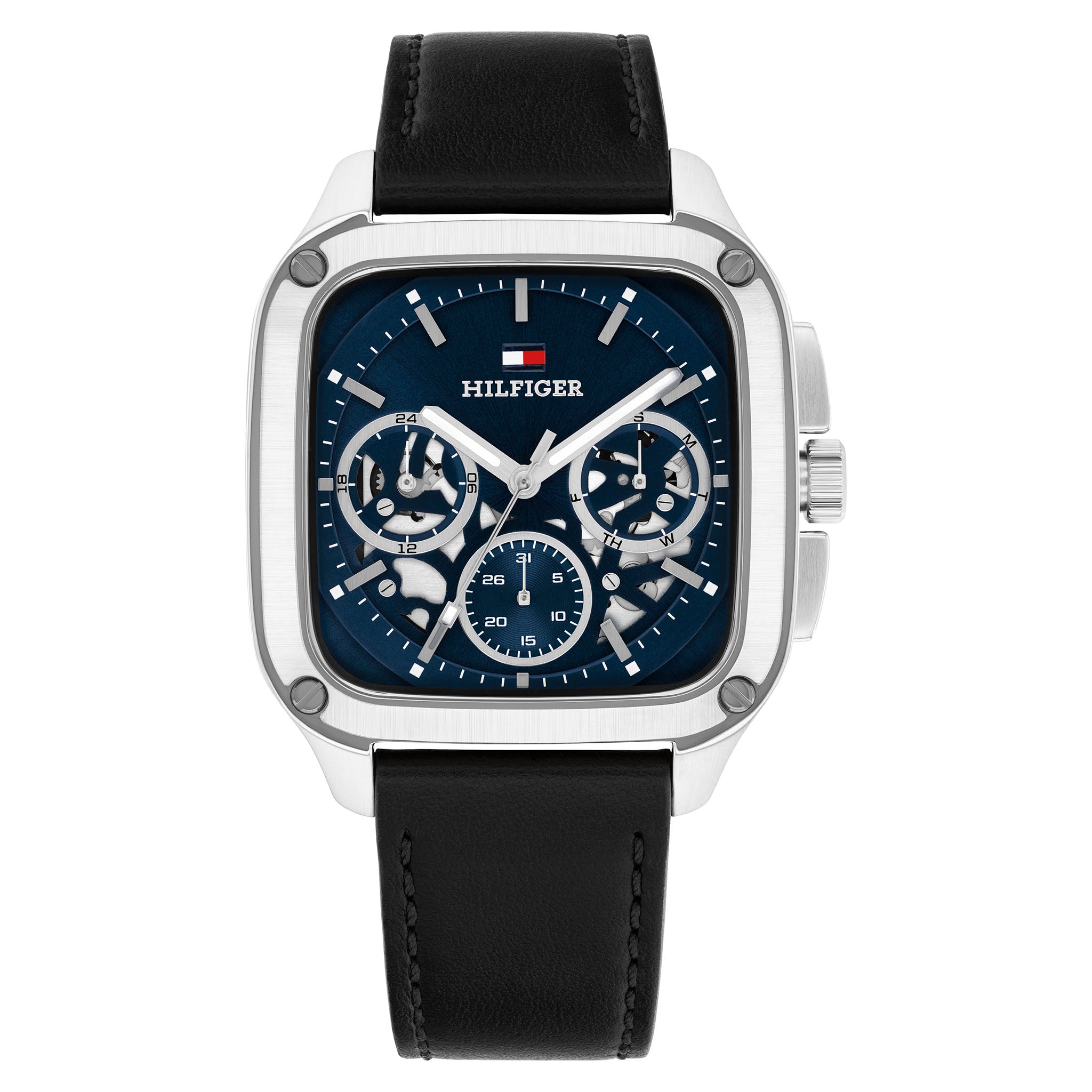 Tommy Hilfiger Black Calfskin Blue Dial Multi-function Men's Watch - 1710756