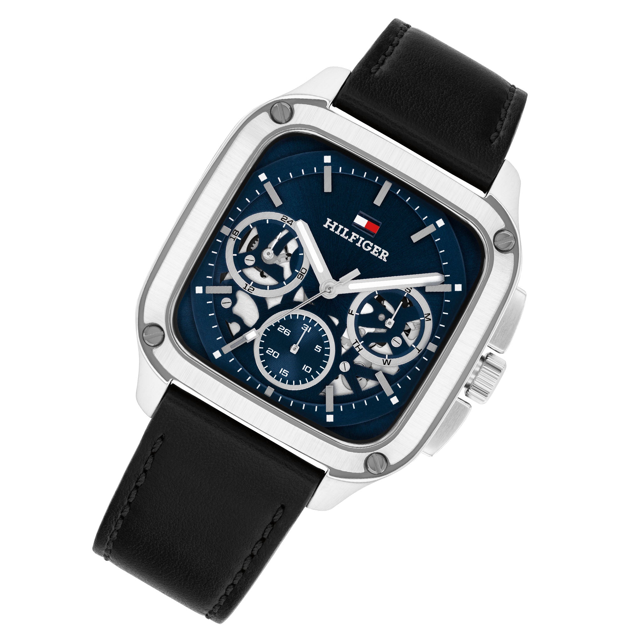 Tommy Hilfiger Black Leather Blue Dial Multi-function Men's Watch - 1710756