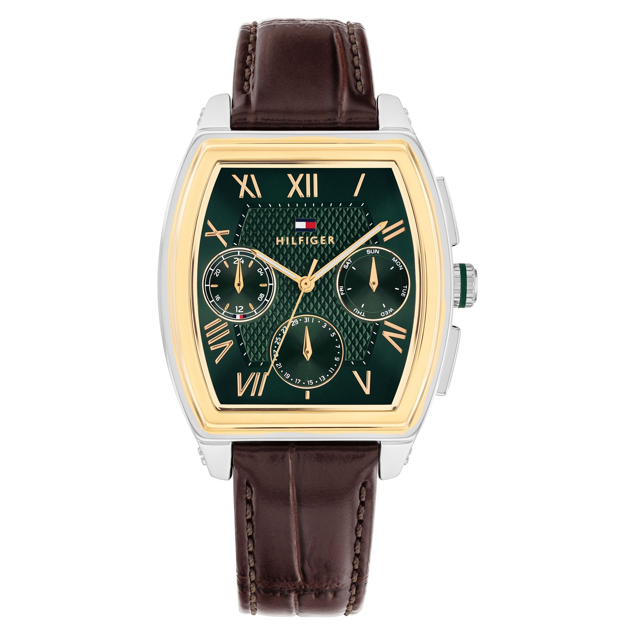 Tommy Hilfiger Dark Brown Leather Green Dial Multi-function Men's Watch - 1710762