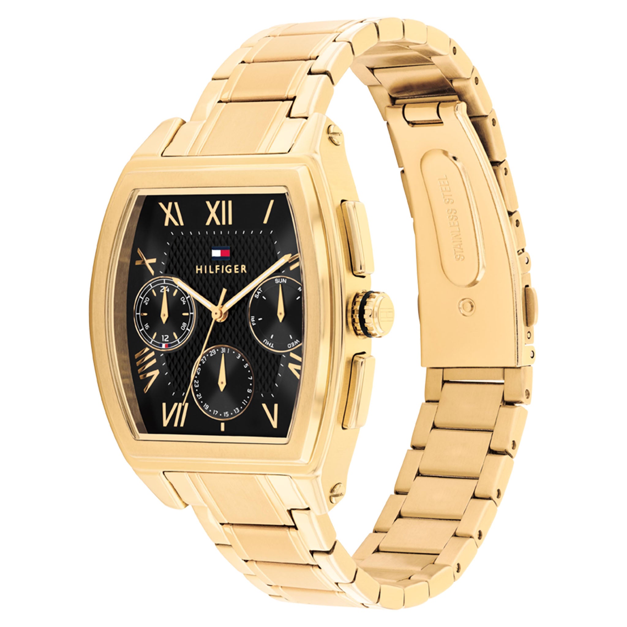 Tommy Hilfiger Gold Steel Black Dial Multi-function Men's Watch - 1710764