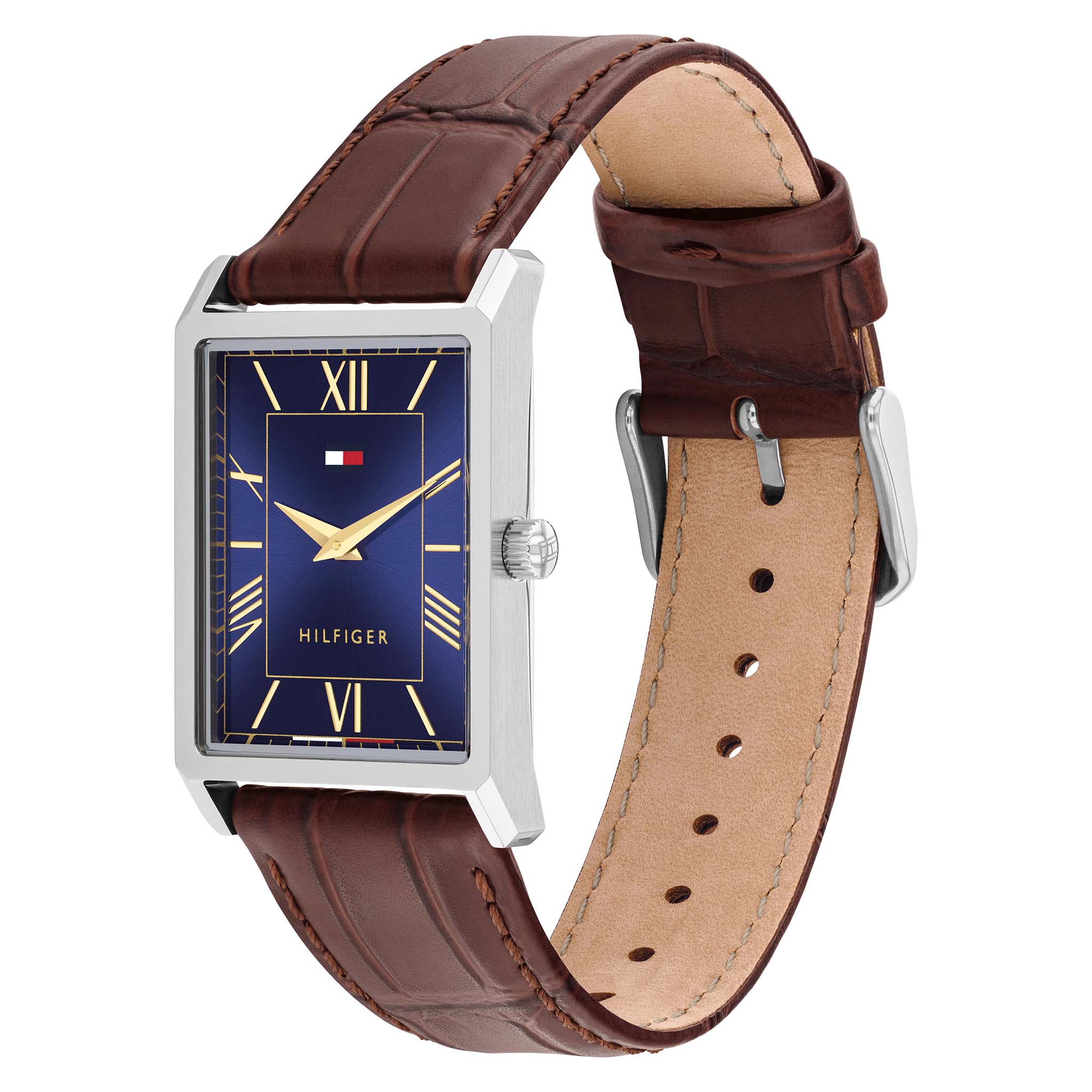 Tommy Hilfiger Brown Leather Blue Dial Men's Watch - 1710771