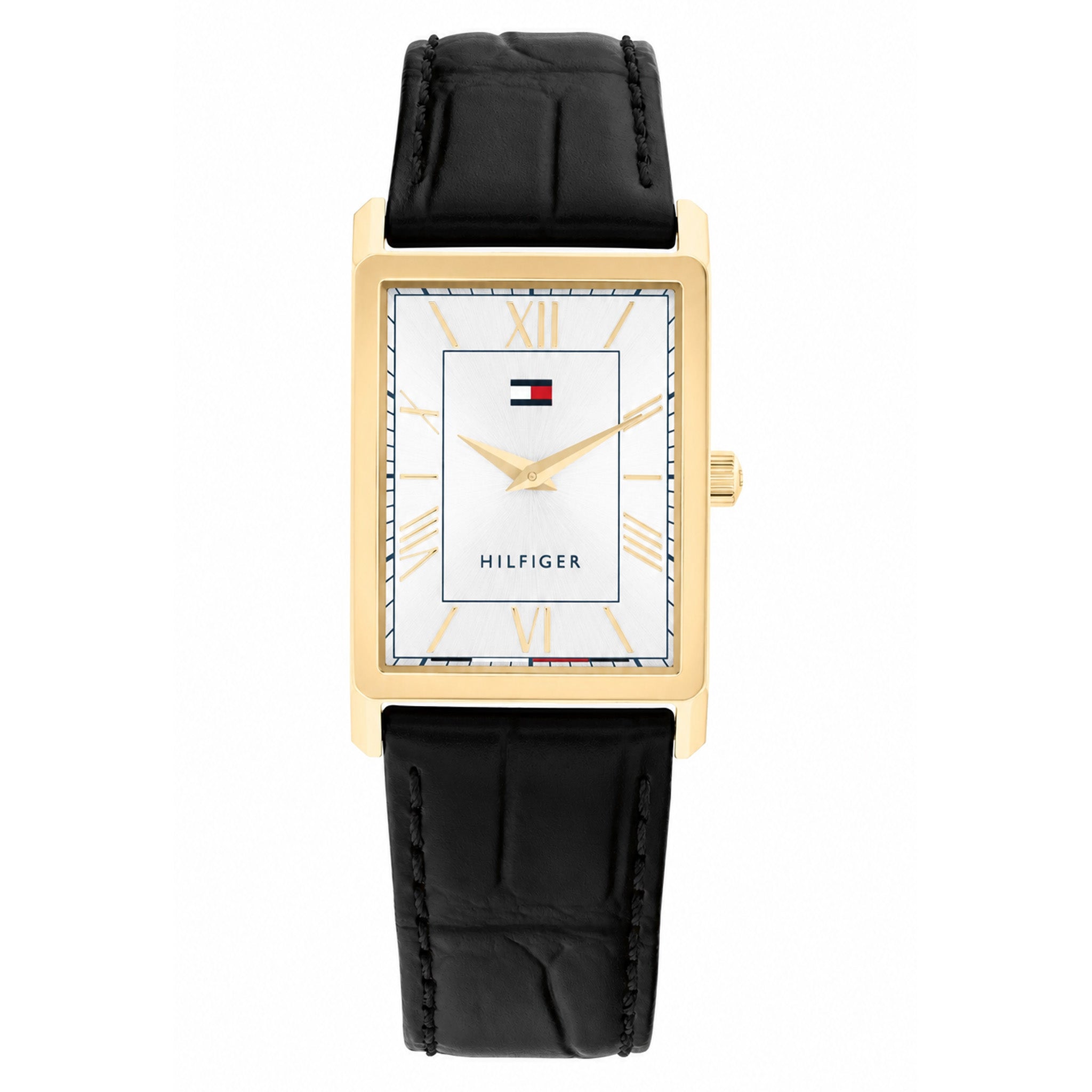 Tommy Hilfiger Black Calfskin Silver White Dial Men's Watch - 1710772