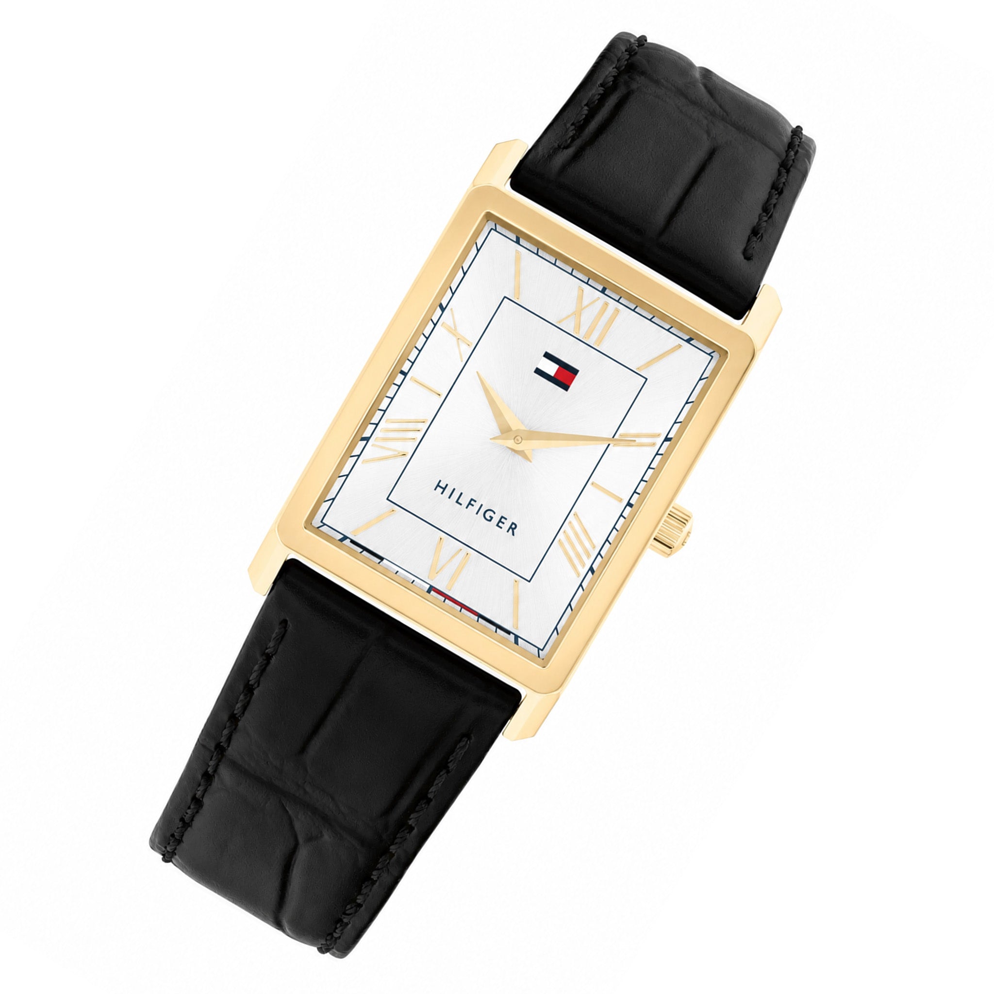 Tommy Hilfiger Black Leather Silver White Dial Men's Watch - 1710772