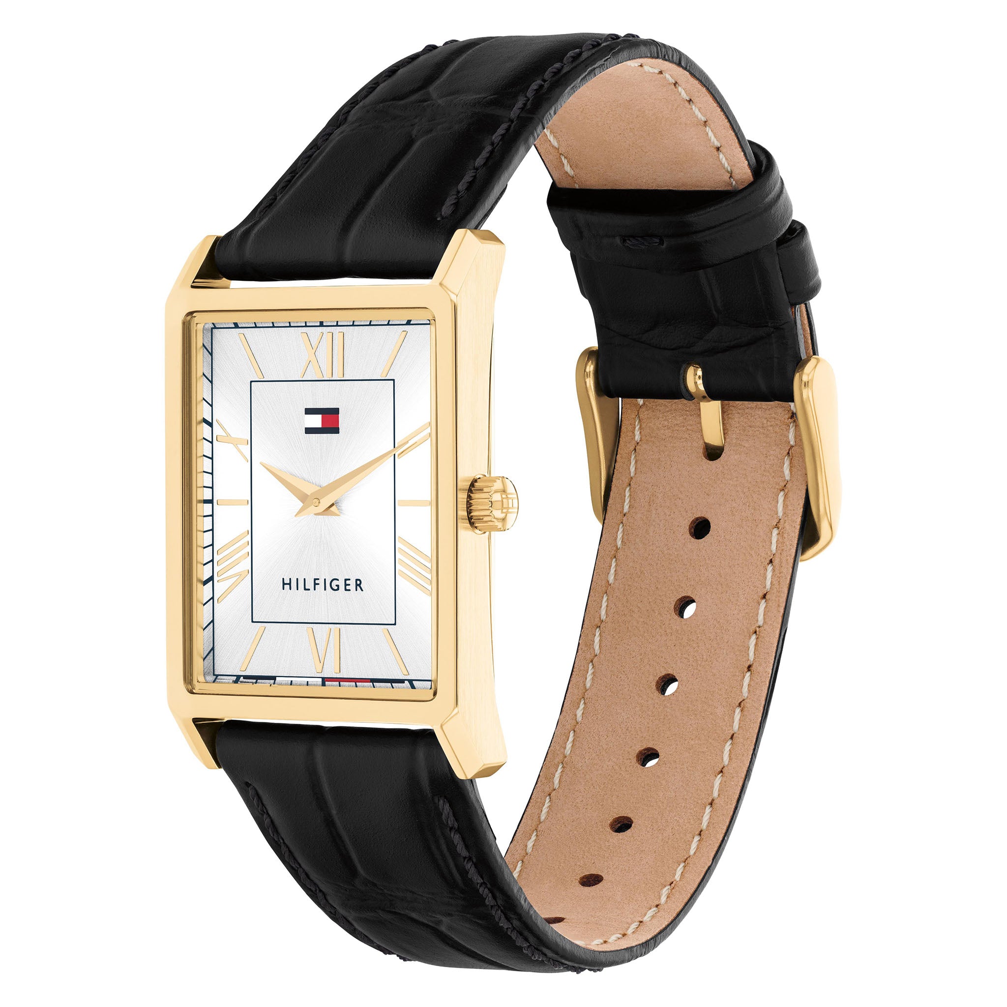 Tommy Hilfiger Black Leather Silver White Dial Men's Watch - 1710772