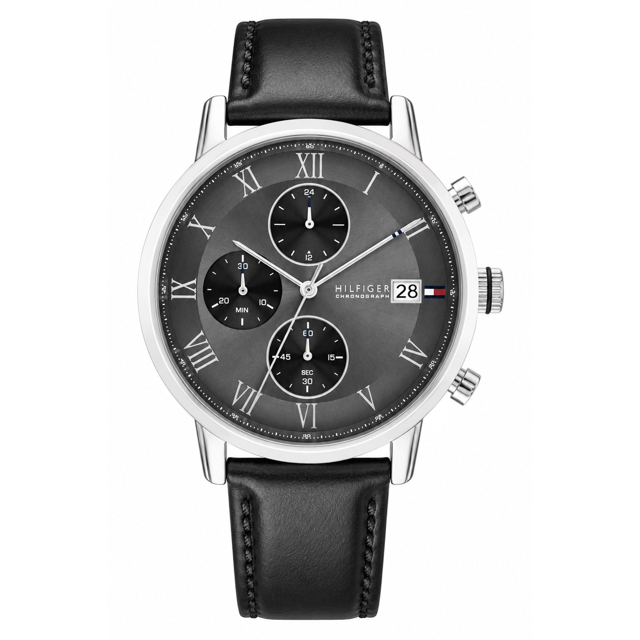 Tommy Hilfiger Black Leather Dark Grey Dial Chronograph Men's Watch - 1710794