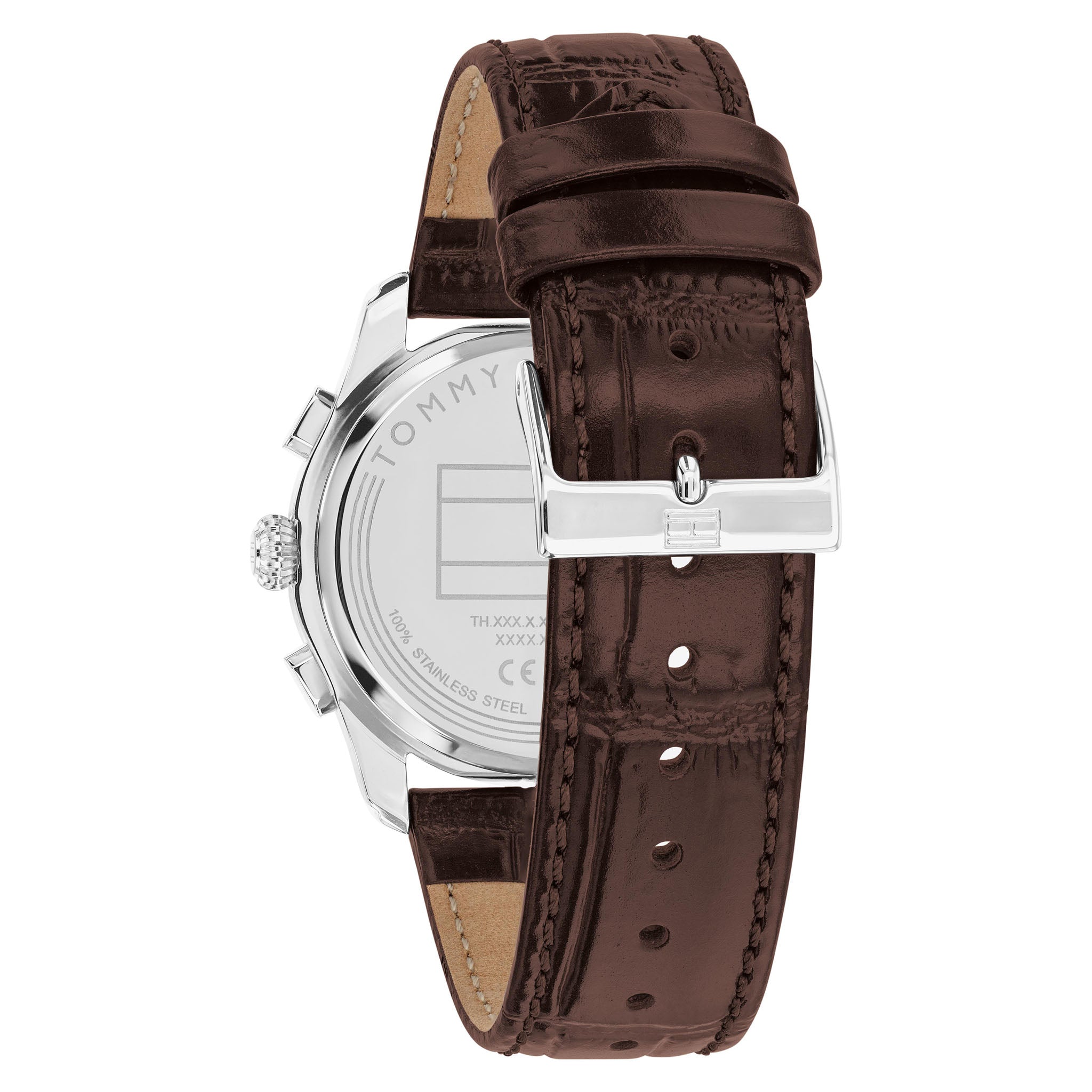 Tommy Hilfiger Dark Brown Leather Black Dial Multi-function Men's Watch - 1710808