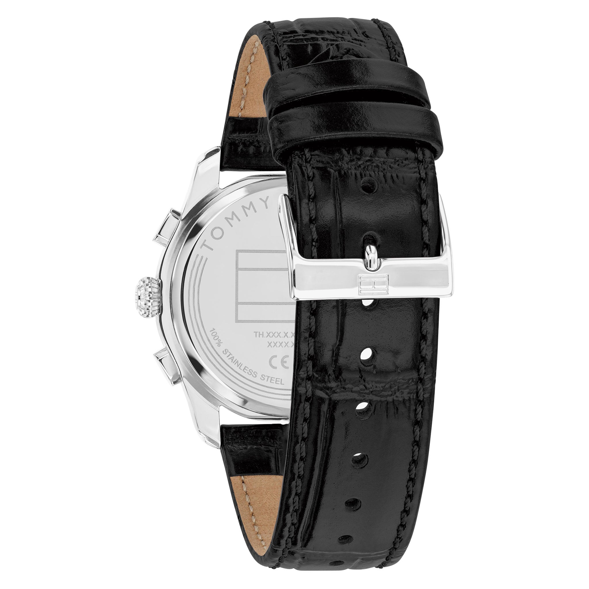 Tommy Hilfiger Black Leather White Dial Multi-function Men's Watch - 1710809