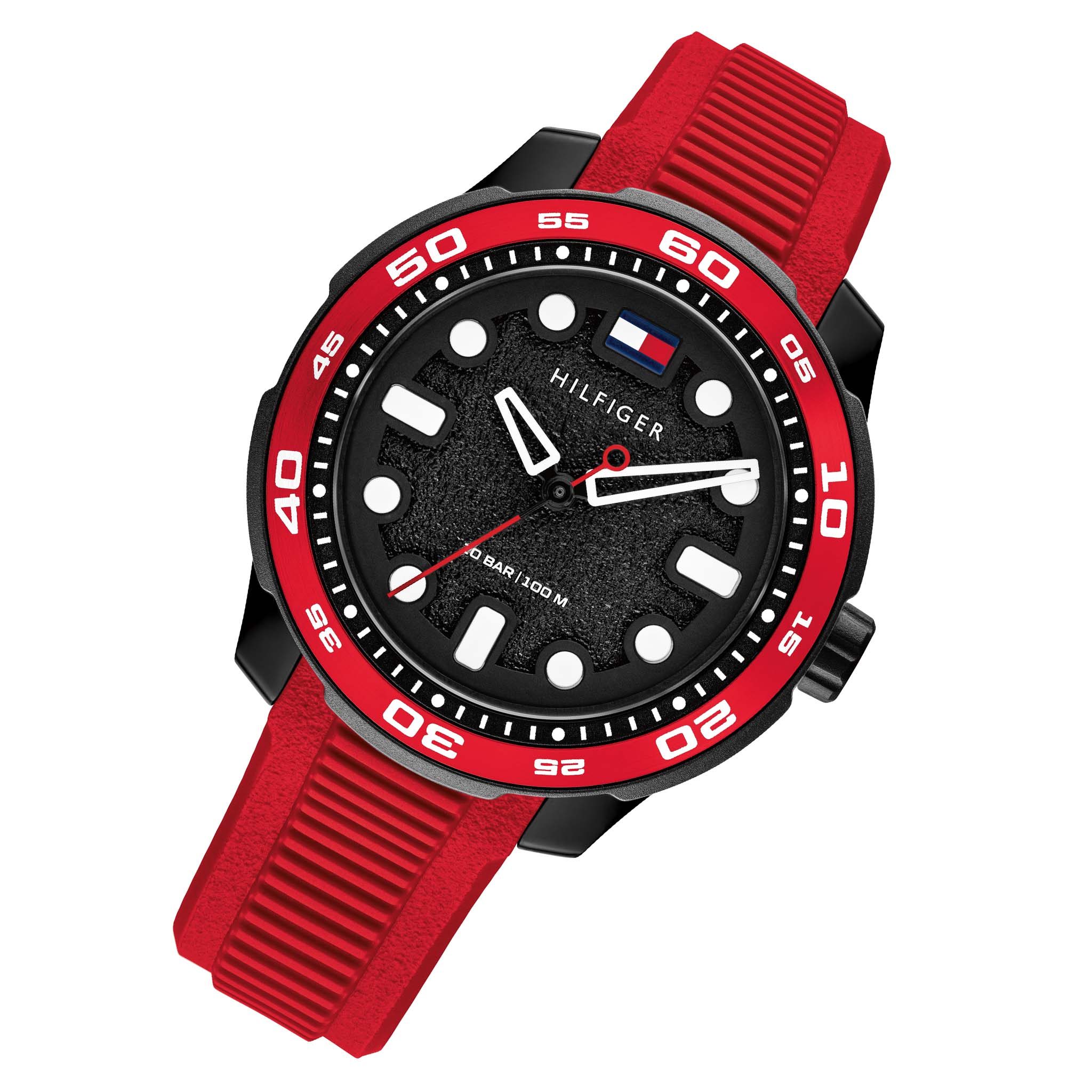 Tommy Hilfiger Red Silicone Black Dial Teens Watch - 1720057