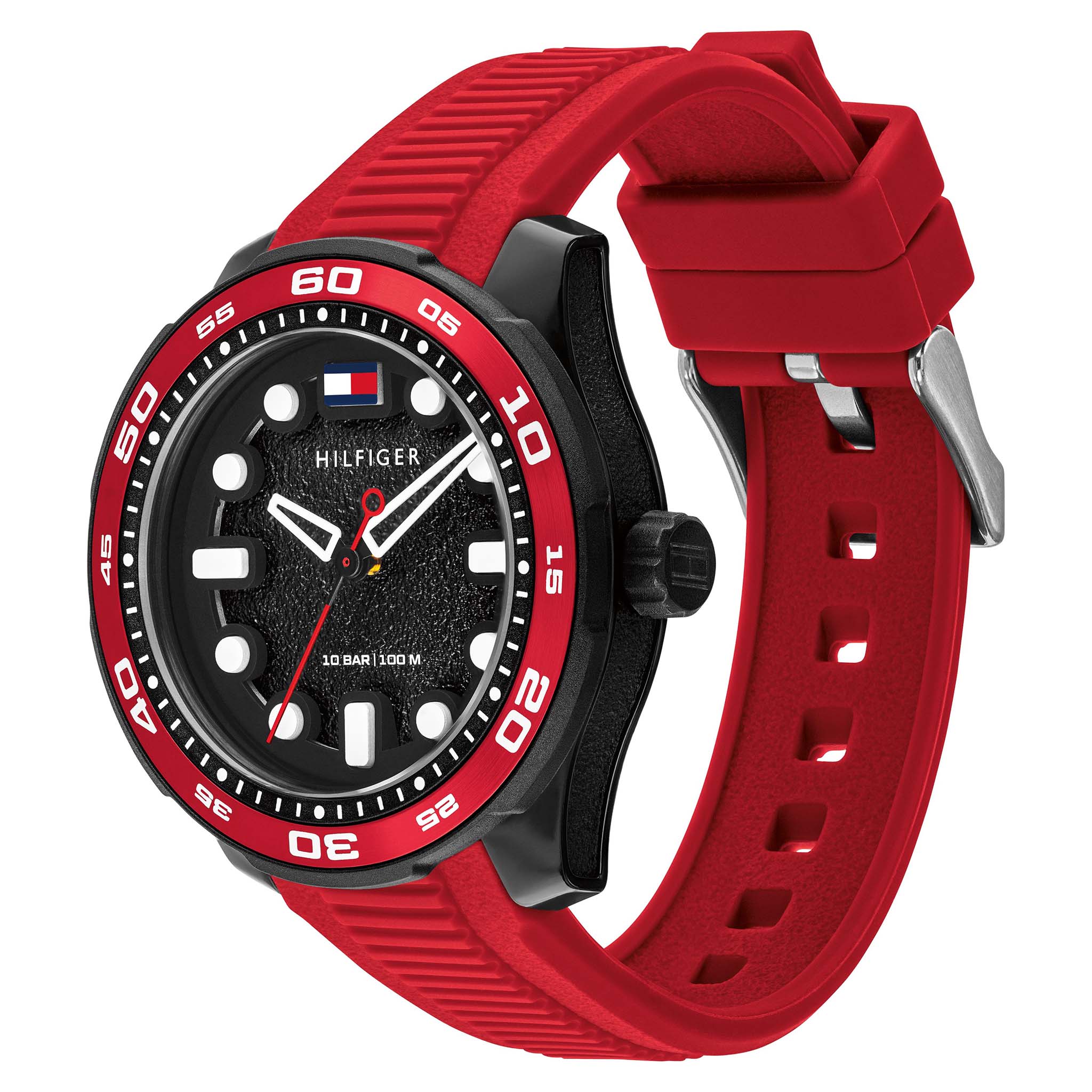 Tommy Hilfiger Red Silicone Black Dial Teens Watch - 1720057