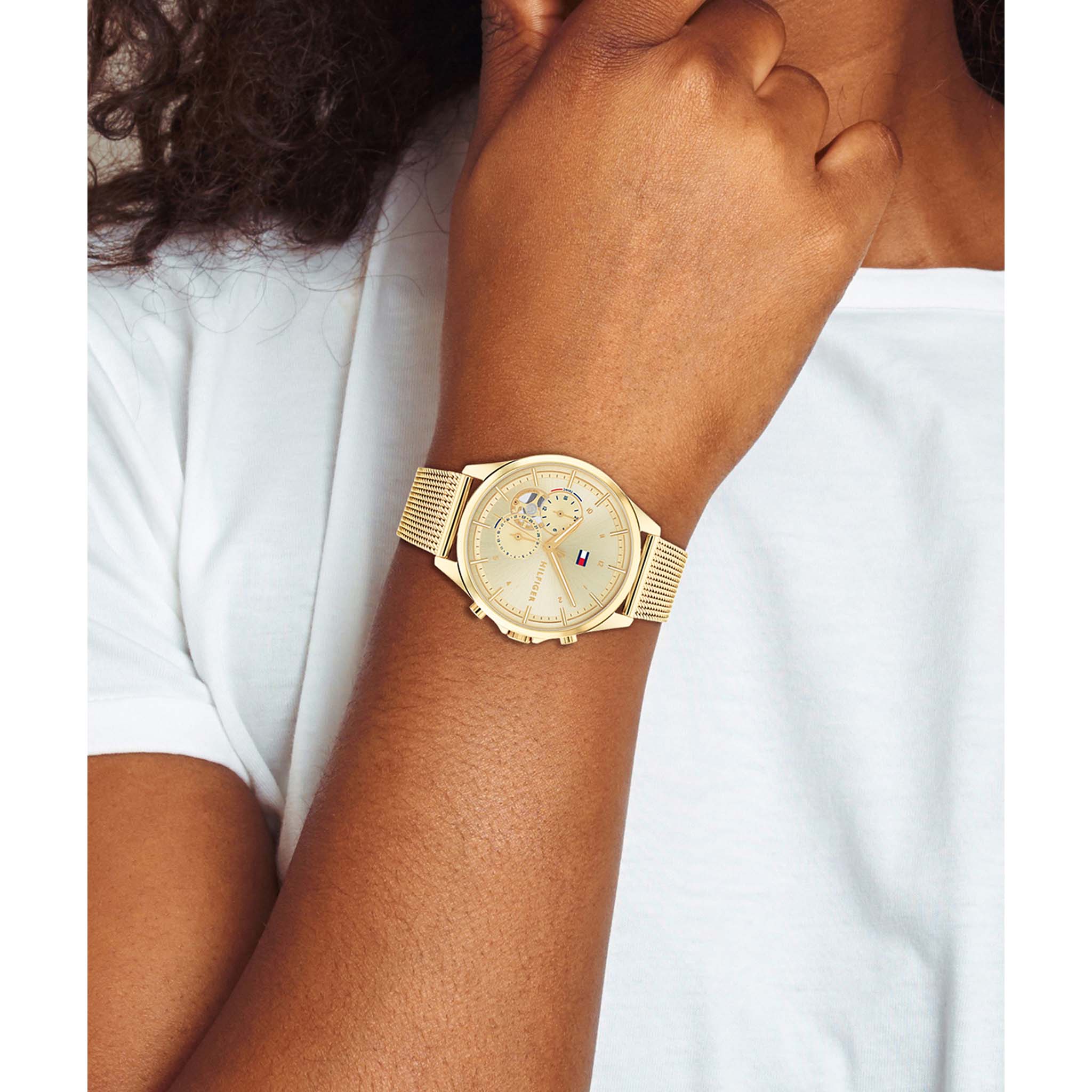 Tommy Hilfiger Gold Steel Mesh Multi-function Women's Watch - 1782417